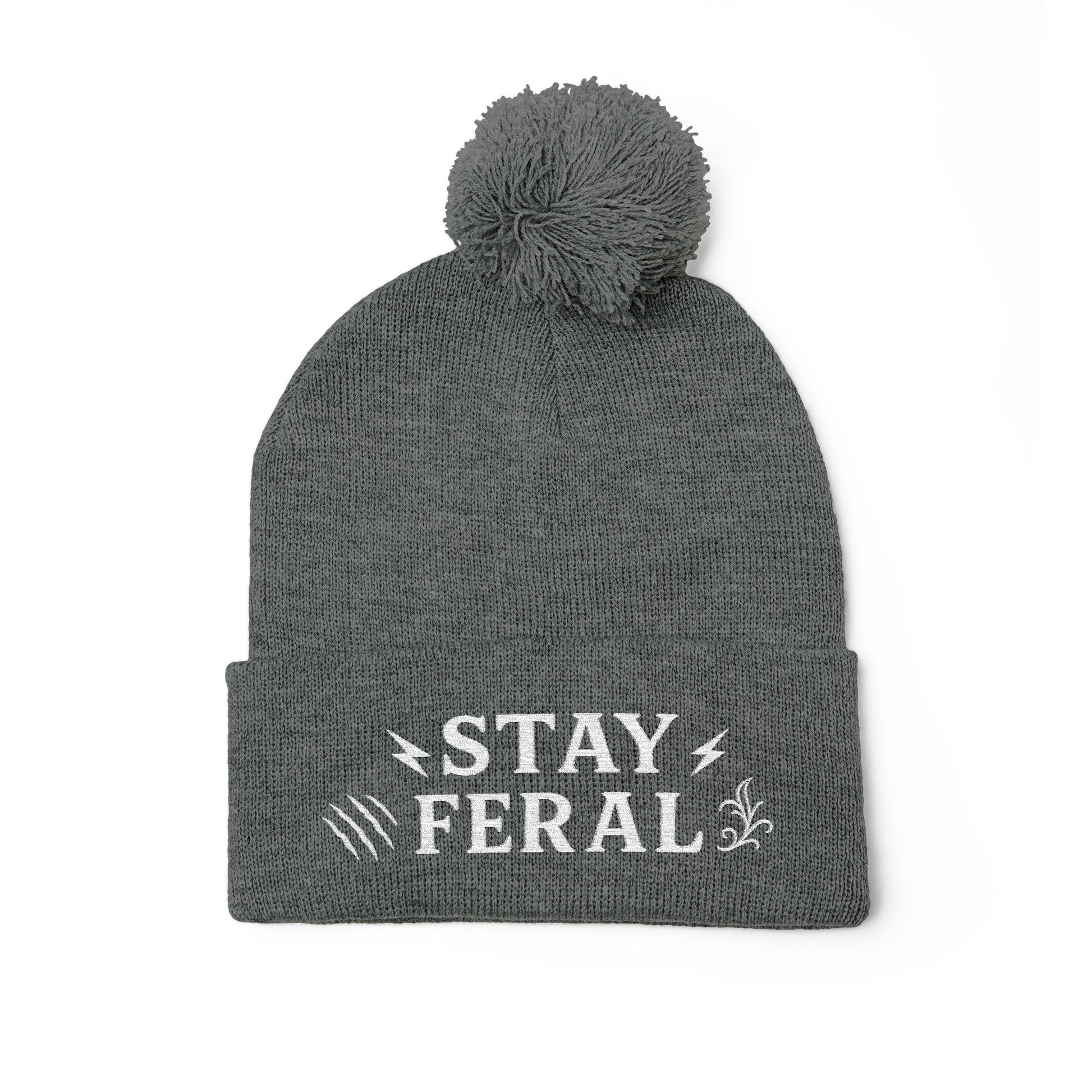 Stay Feral Pom-Pom Knit Cap, Cozy Winter Beanie, Embroidered Hats for Adventurers, Gift for Outdoorsy Friends, Stylish Cold Weather [...]