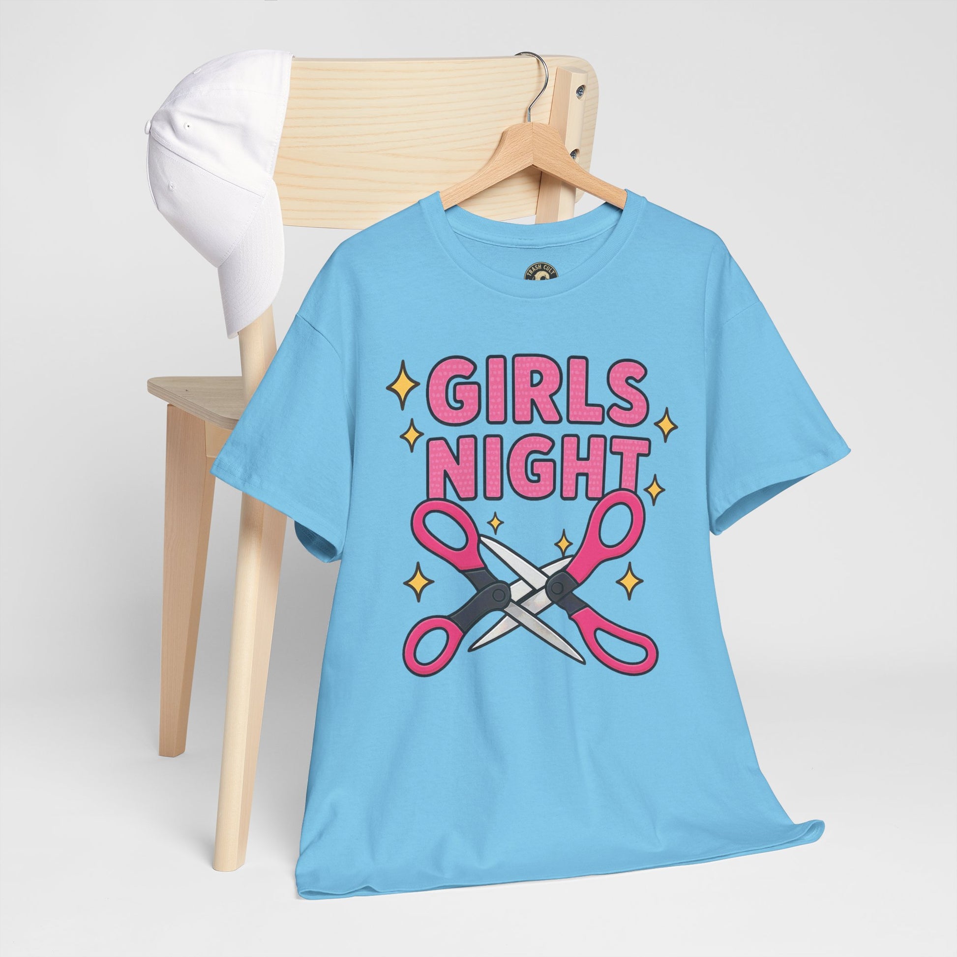 Funny Girls Night Shirt – Lesbian Humor Tee – Pink Scissors Graphic on Gildan 5000