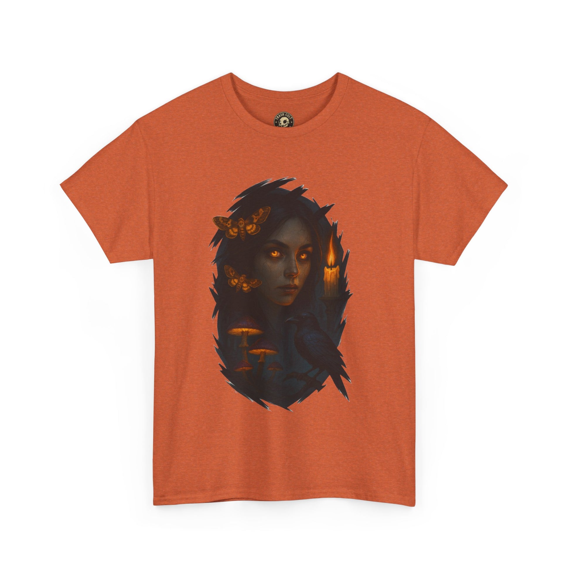 Mystical Night Unisex Heavy Cotton Tee, Witchy Shirt, Halloween Apparel, Fantasy Tee, Gift for Her, Art Graphic Tee