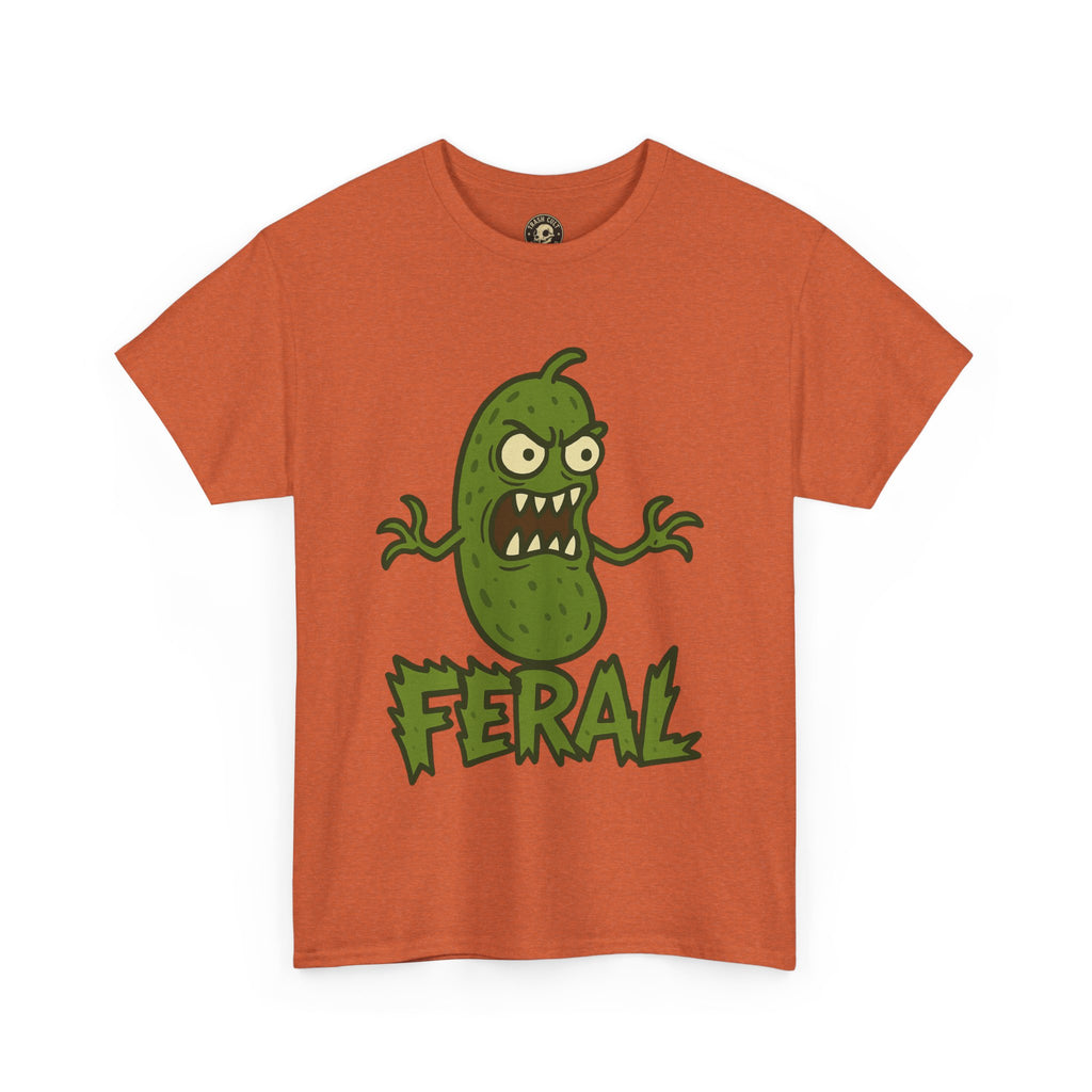Feral Pickle Cartoon Tee – Trashcore Angry Pickle Shirt – Gildan 5000 Unisex Heavy Cotton