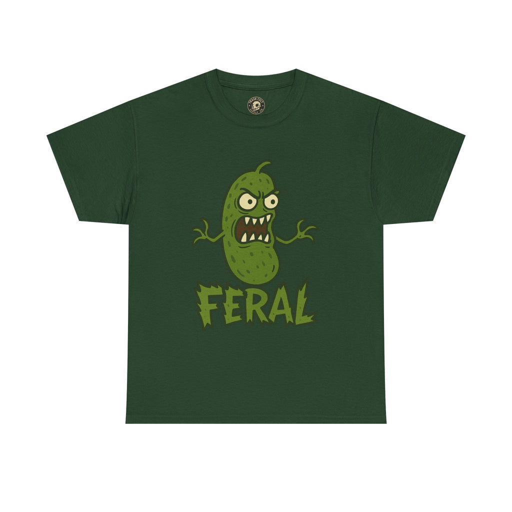 Feral Pickle Cartoon Tee – Trashcore Angry Pickle Shirt – Gildan 5000 Unisex Heavy Cotton