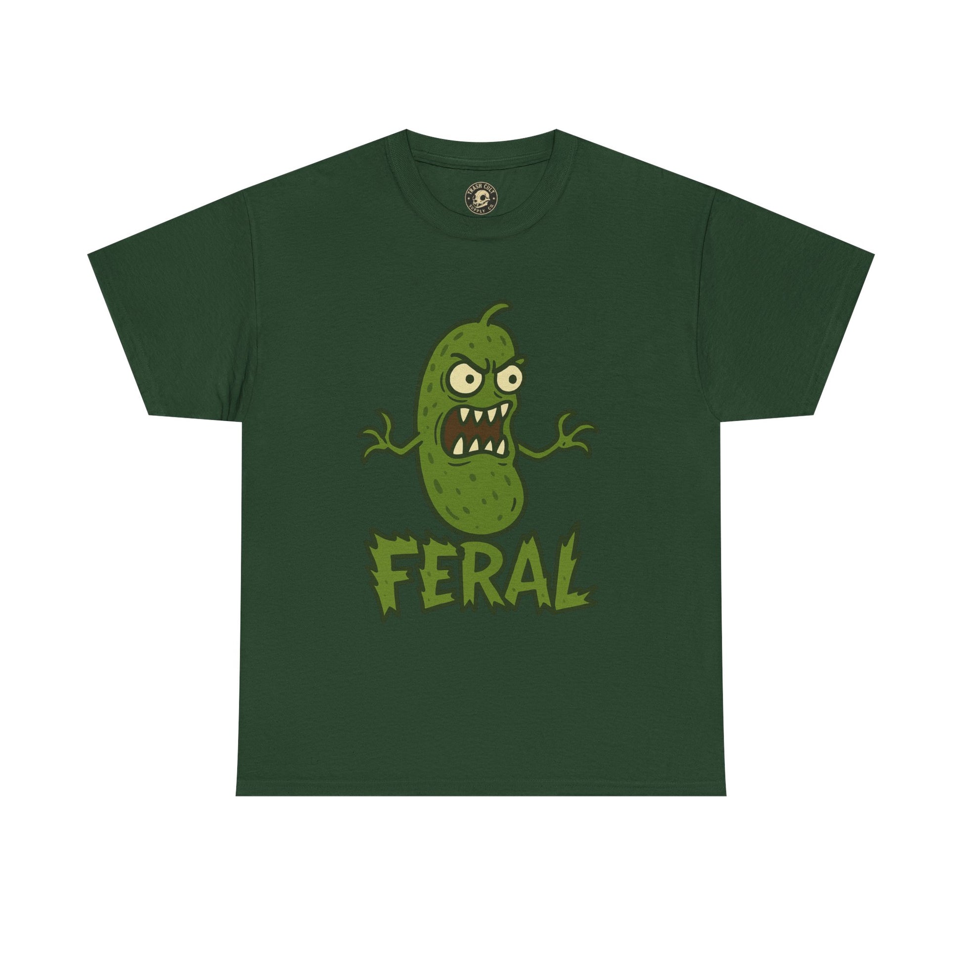Feral Pickle Cartoon Tee – Trashcore Angry Pickle Shirt – Gildan 5000 Unisex Heavy Cotton
