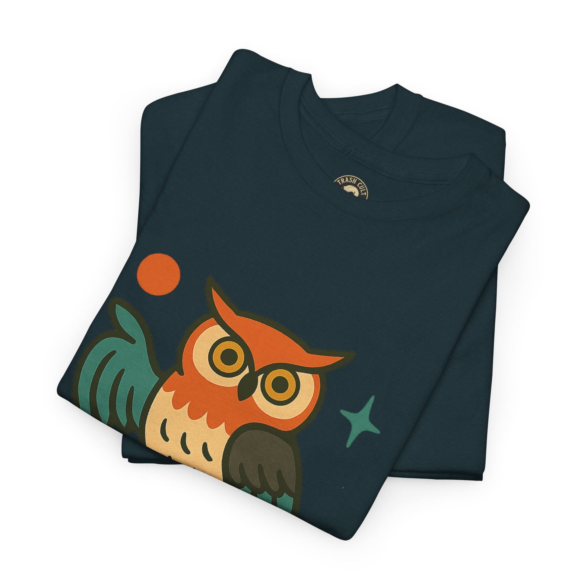 Vintage Owl Graphic Tee, Unisex Heavy Cotton Tee, Trash Cult Shirt, Nature Lover Gift, Eco-Friendly Apparel