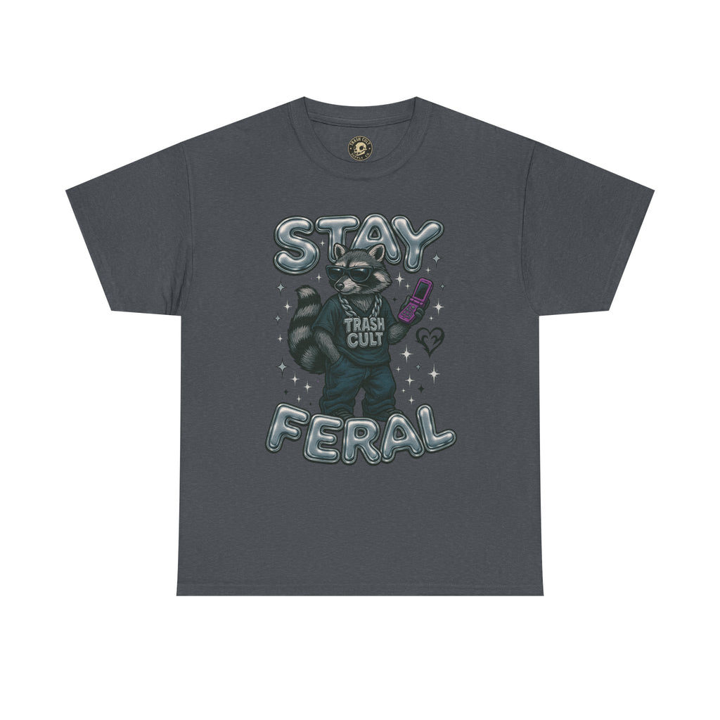 Stay Feral Chrome Raccoon Tee – Y2K Streetwear Trash Cult Shirt