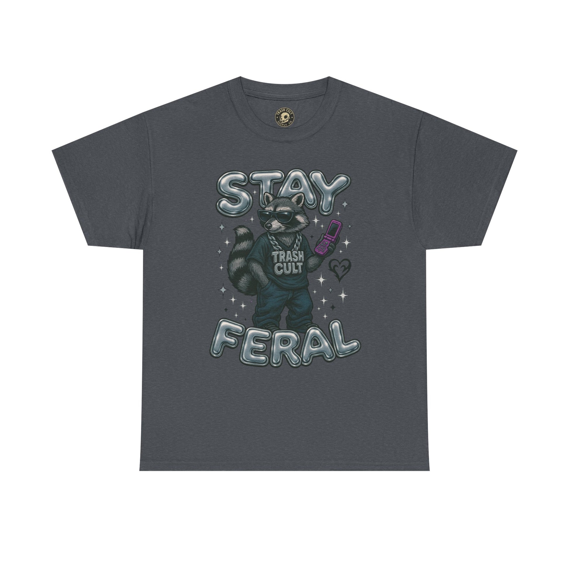 Stay Feral Chrome Raccoon Tee – Y2K Streetwear Trash Cult Shirt