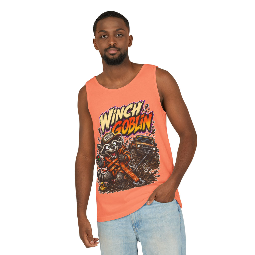 Winch Goblin Graphic Tank Top — Retro Cartoon Mechanic Design