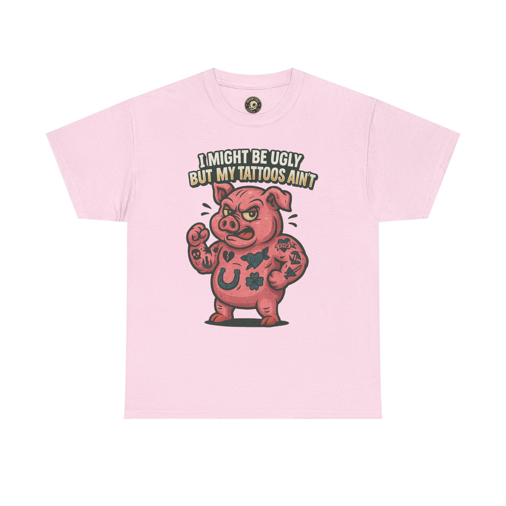 Funny Pig Tattoo Unisex Heavy Cotton Tee, Graphic Shirt, Gift for Tattoo Lovers, Casual Wear, Humor Tees