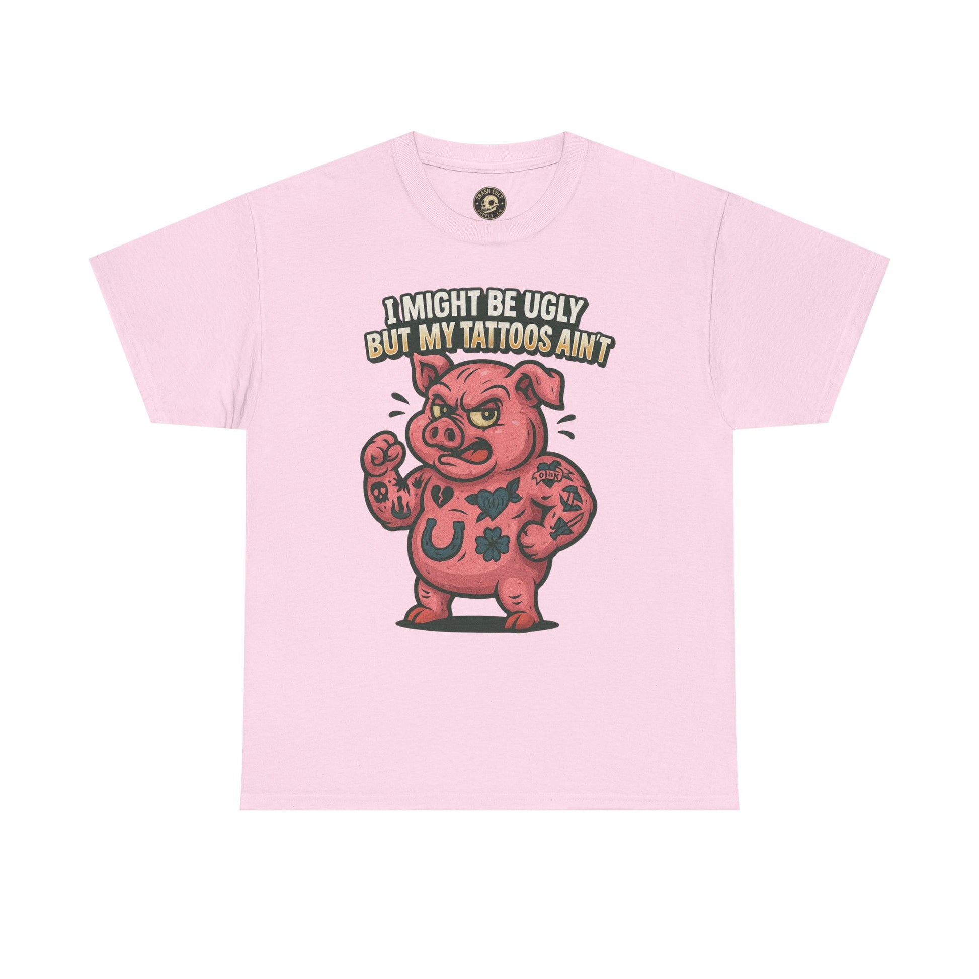 Funny Pig Tattoo Unisex Heavy Cotton Tee, Graphic Shirt, Gift for Tattoo Lovers, Casual Wear, Humor Tees
