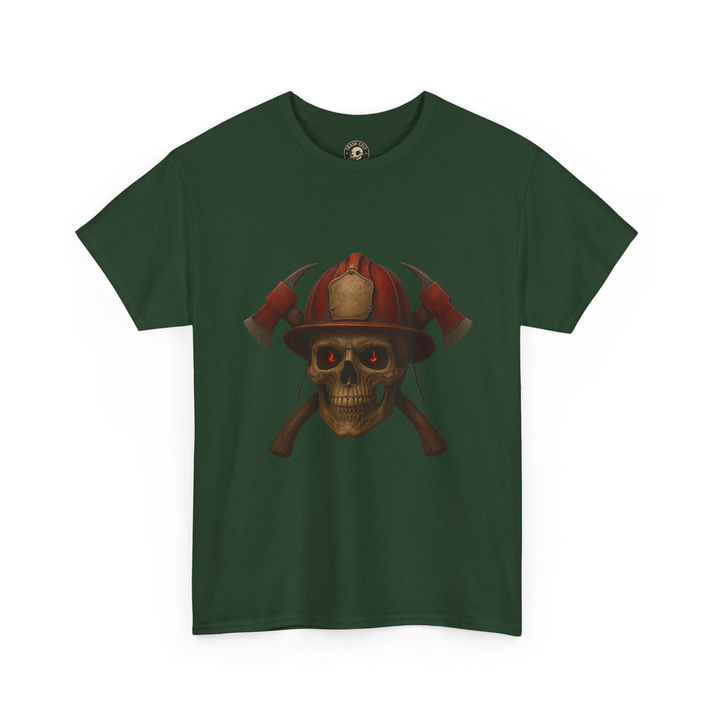 Skull Firefighter Tee, Unisex Heavy Cotton Shirt, Firefighter Gift, Halloween Costume T-Shirt, Unique Graphic Tee, Casual Wear