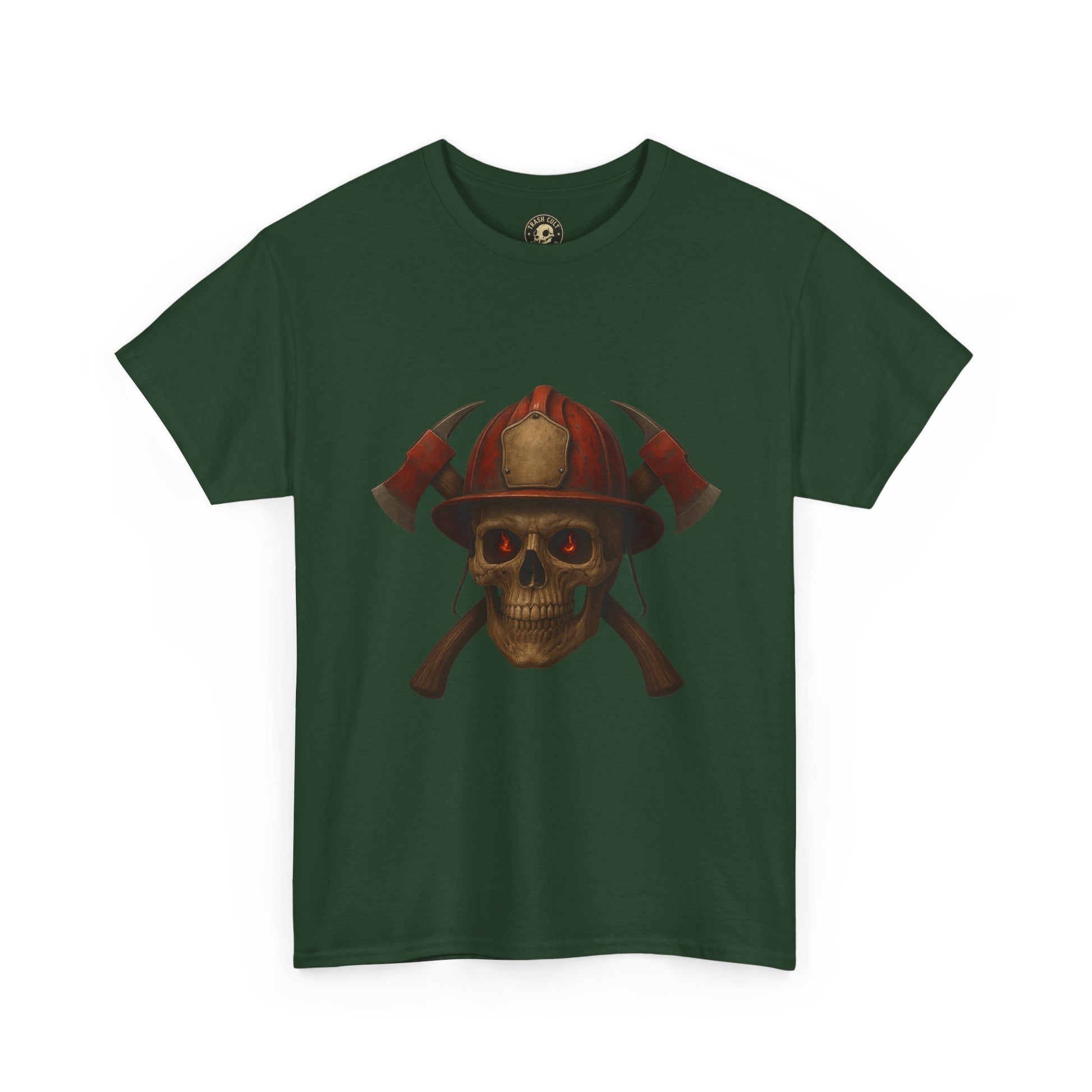 Skull Firefighter Tee, Unisex Heavy Cotton Shirt, Firefighter Gift, Halloween Costume T-Shirt, Unique Graphic Tee, Casual Wear