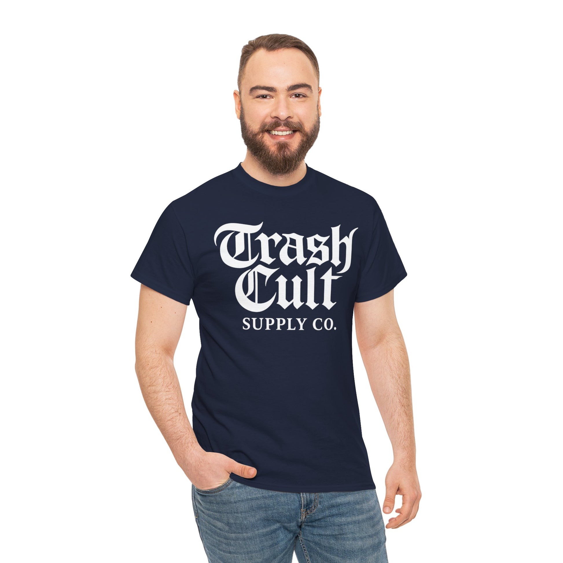 Trash Cult Gothic Logo Shirt – White Cyber Gothic Print on Gildan 5000