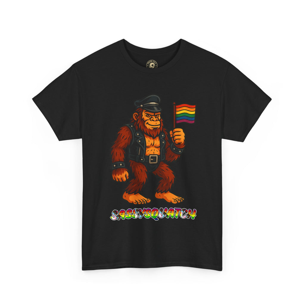Sassysquatch Graphic Tee – Funny Bigfoot Pride Shirt – LGBTQ Leather Bear T-Shirt – Gildan 5000 Unisex Cotton Tee