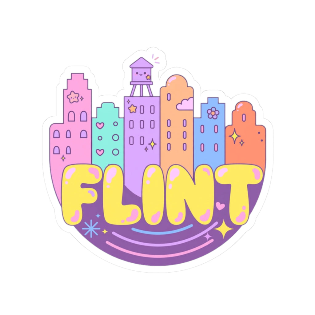 Flint City Skyline Kiss-Cut Sticker — Cute Pastel Laptop Sticker