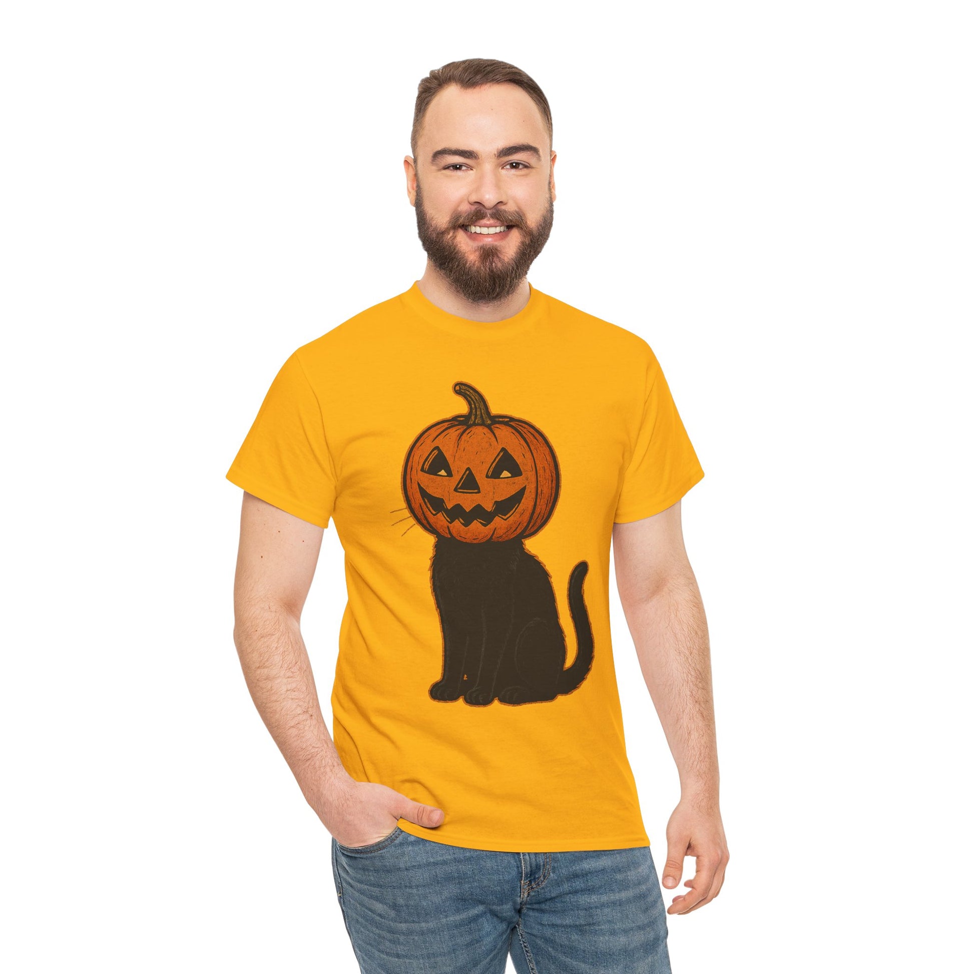 Black Cat Pumpkin Head Halloween T-Shirt – Jack O’Lantern Cat Design