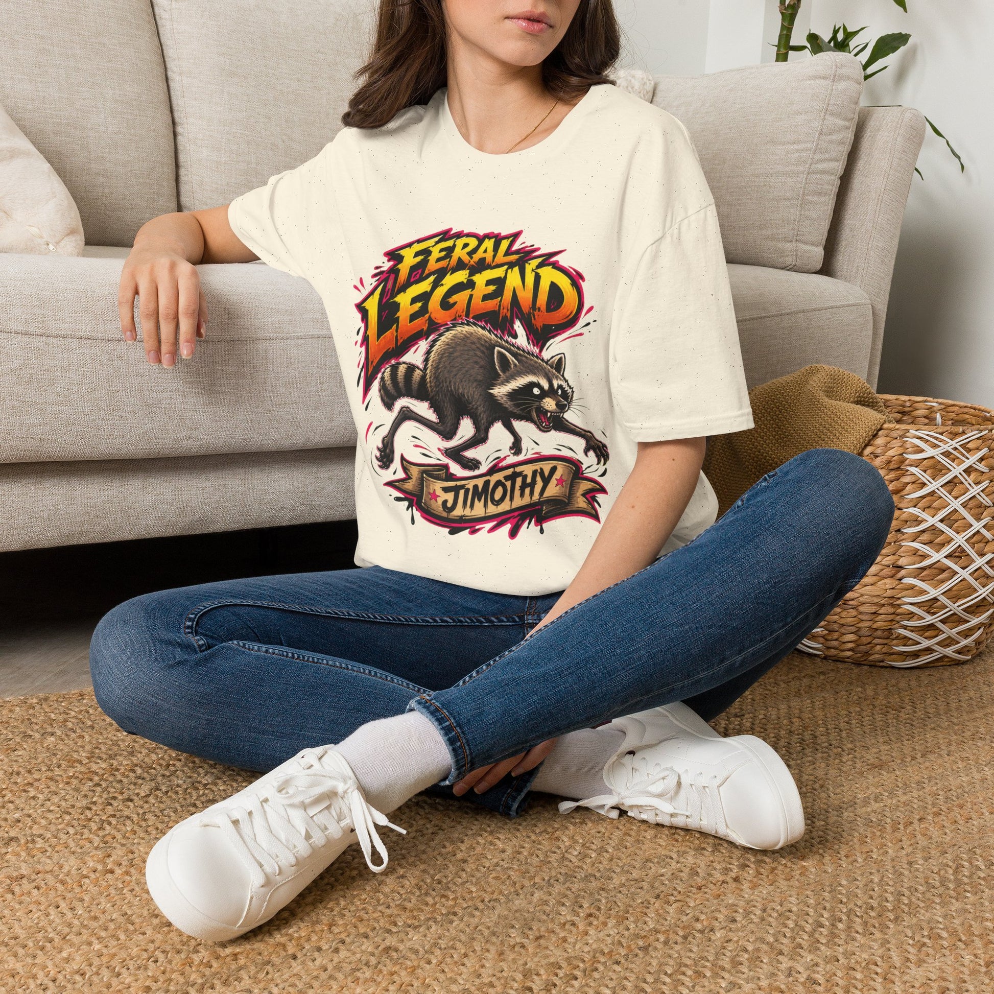 Feral Legend Raccoon Jimothy T-Shirt — Bold Graphic Tee