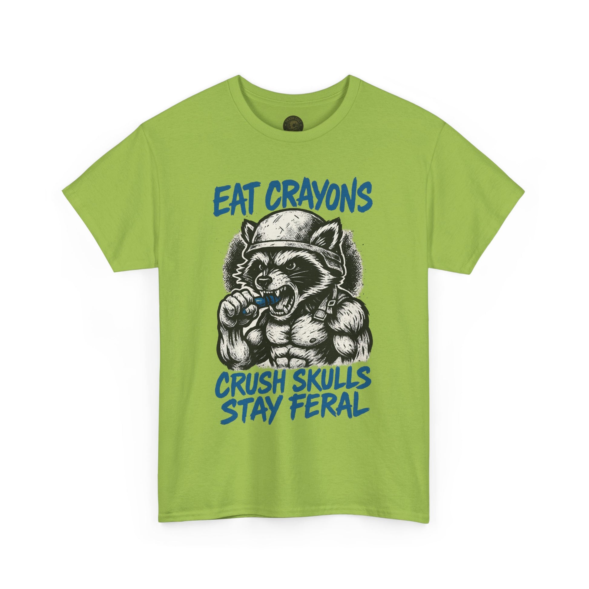 Eat Crayons Crush Skulls Stay Feral Military Raccoon Shirt – Gildan 5000