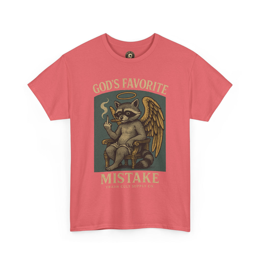 God’s Favorite Mistake Shirt – Raccoon Angel Flipping the Bird by Trash Cult Supply Co.