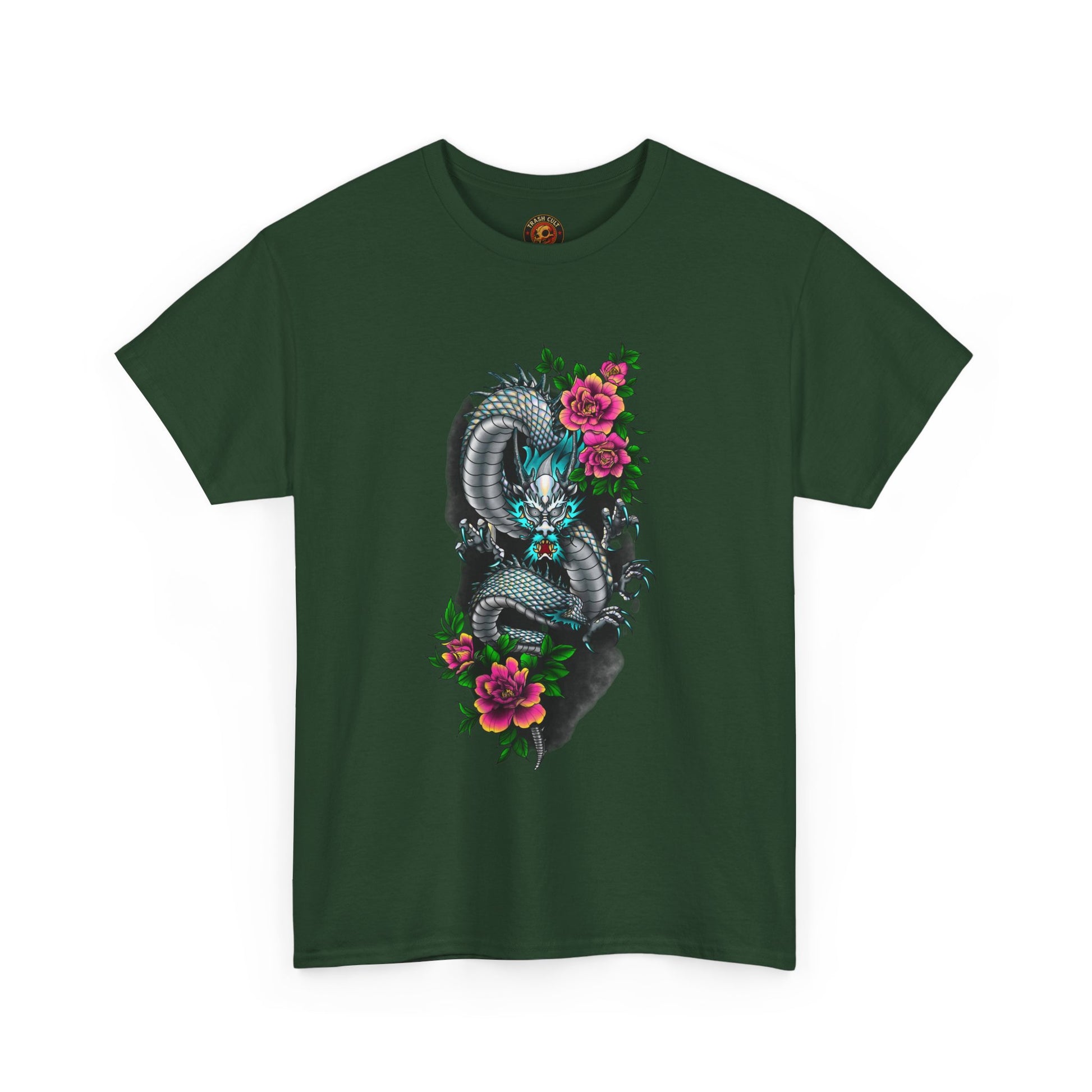 Mythic Dragon & Peonies Tattoo T-Shirt – Lara Davenport x Trash Cult Supply Co. Collab (Gildan 5000)