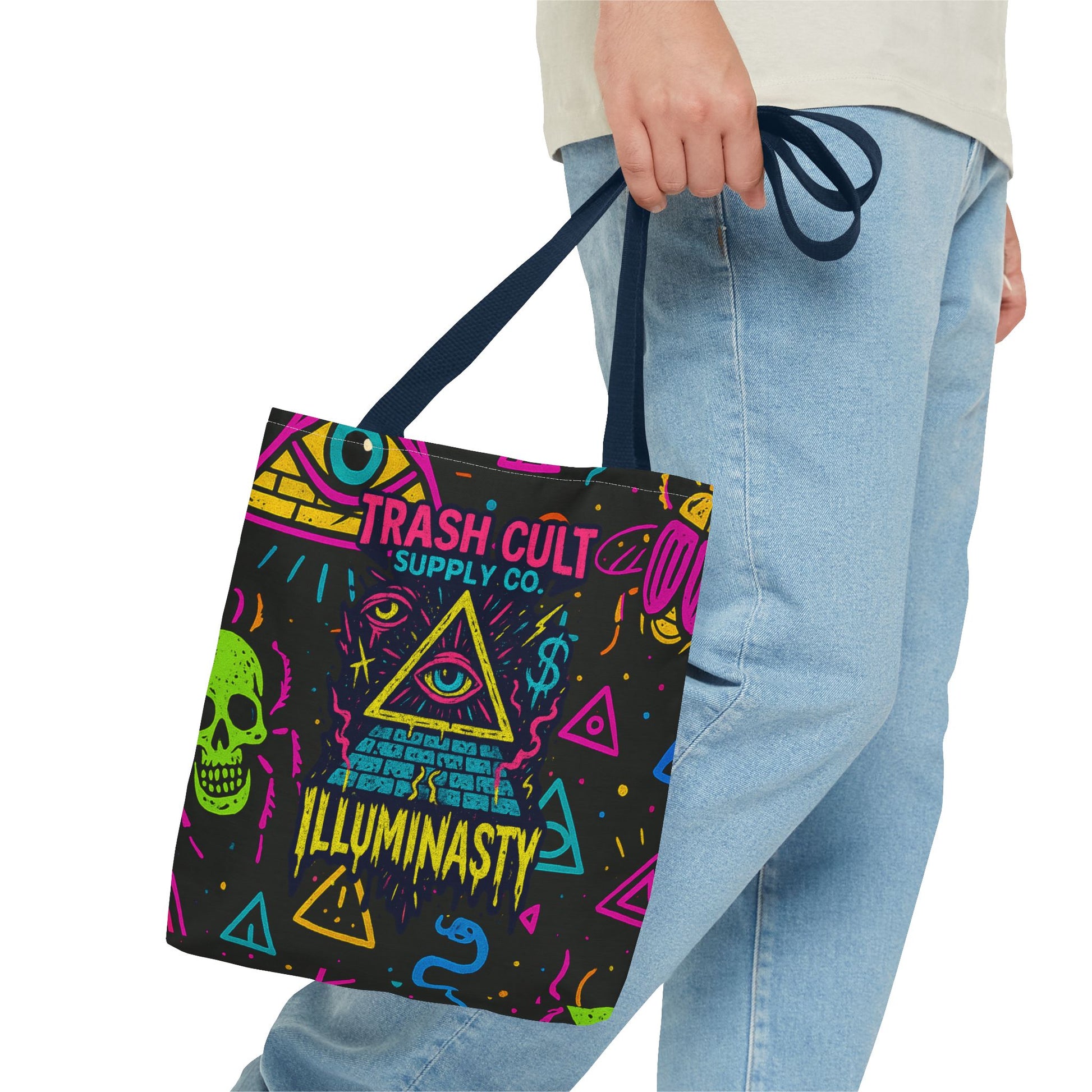 Illuminasty Drop Neon Tote Bag – All-Seeing Eye, Skulls & Symbols | Trash Cult Supply Co.