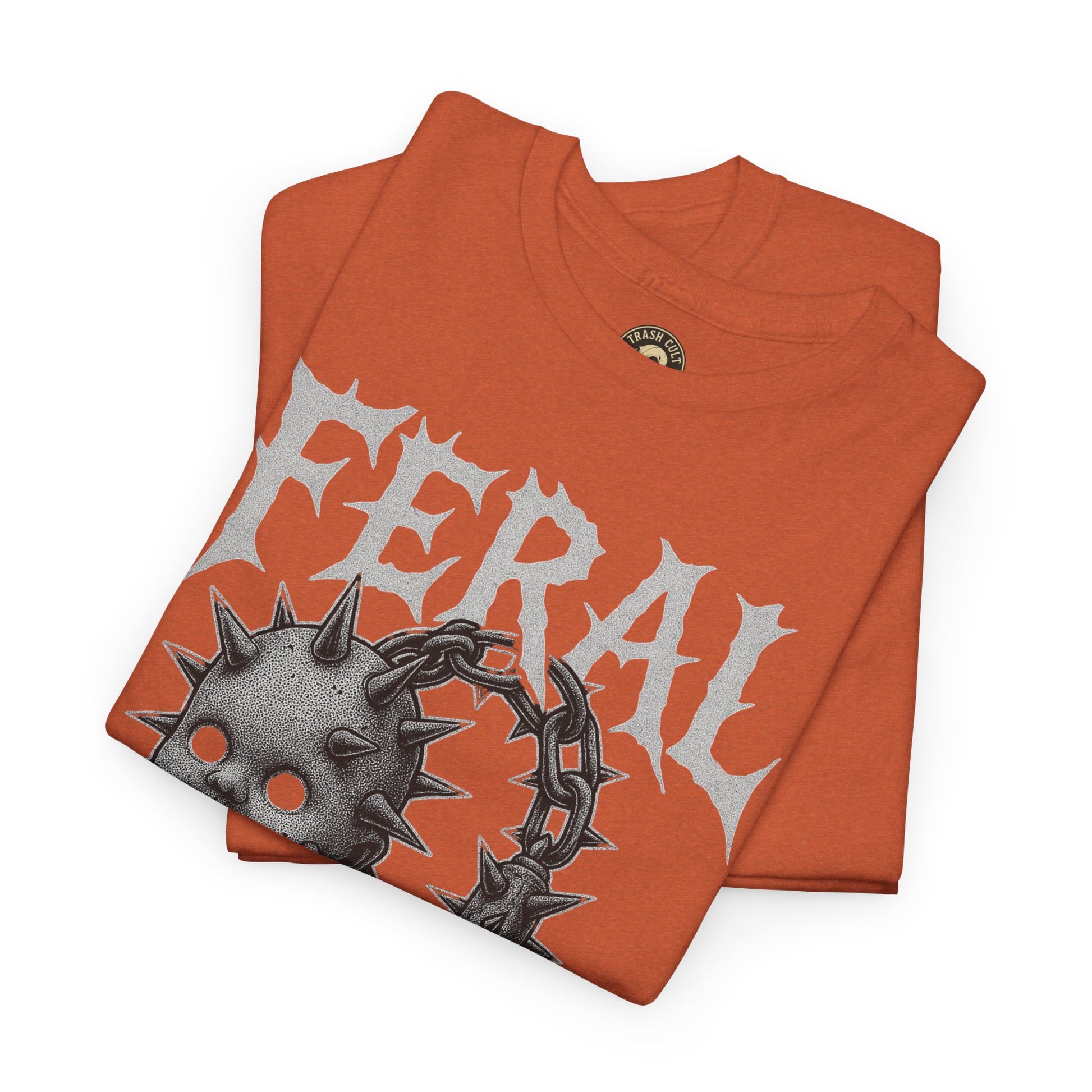FERAL Spiked Doll Flail Tee – Halftone Gothic Weapon Shirt | Trash Cult Supply Co. | Gildan 5000