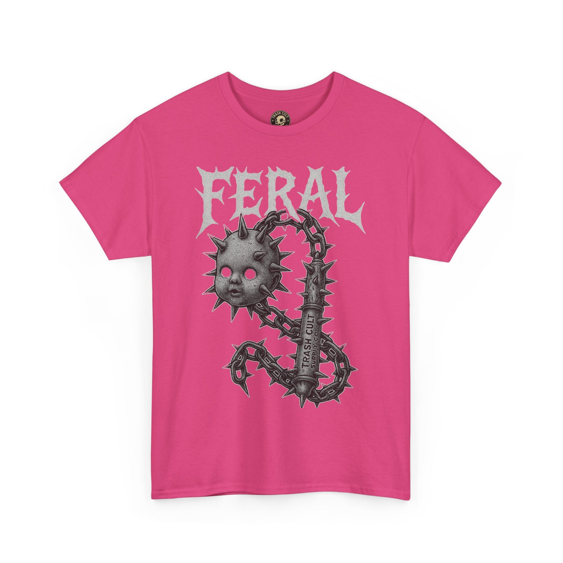 FERAL Spiked Doll Flail Tee – Halftone Gothic Weapon Shirt | Trash Cult Supply Co. | Gildan 5000