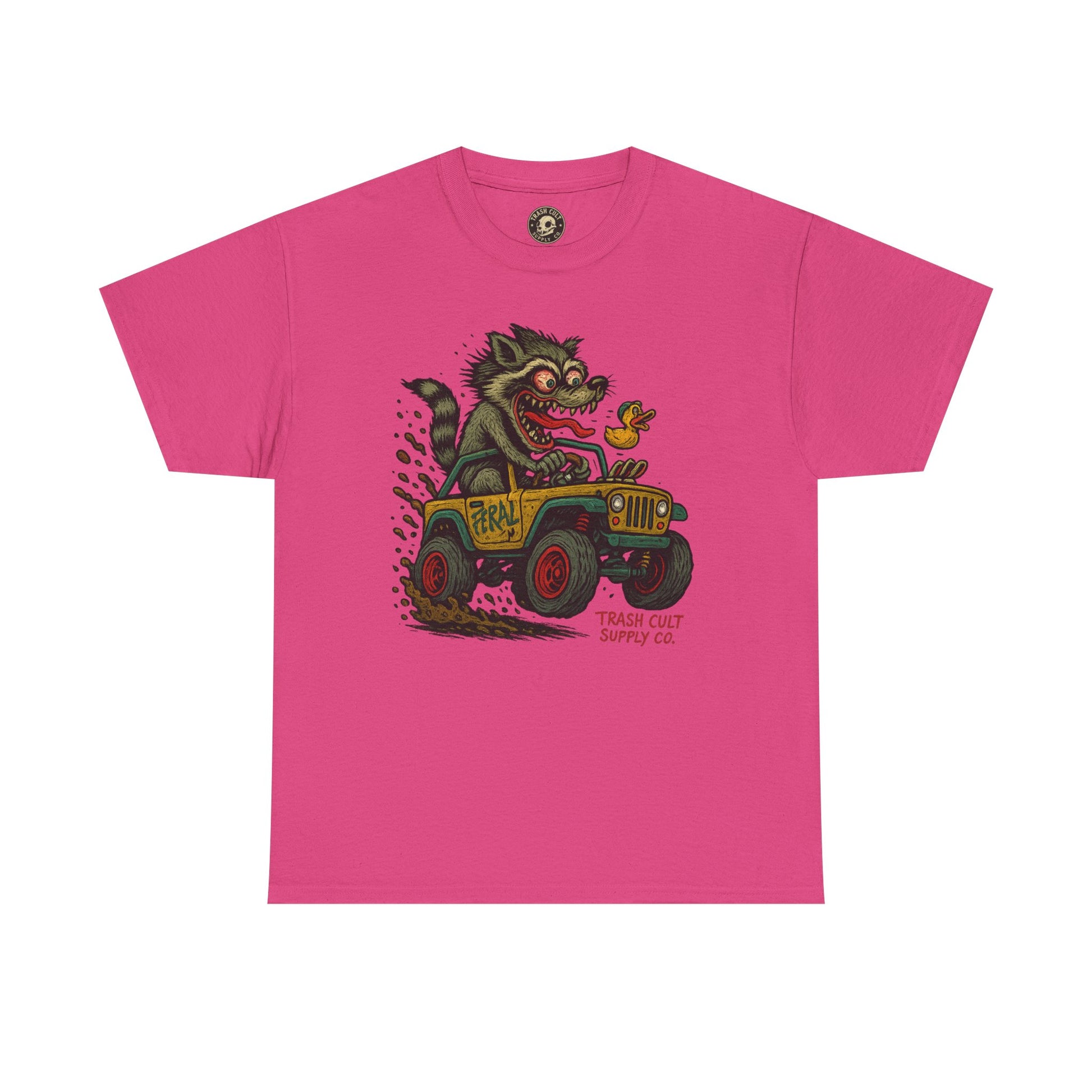 Feral Jeep Raccoon Shirt – Ed Roth Style Off-Road Chaos | Trash Cult Supply Co | Gildan 5000 Tee