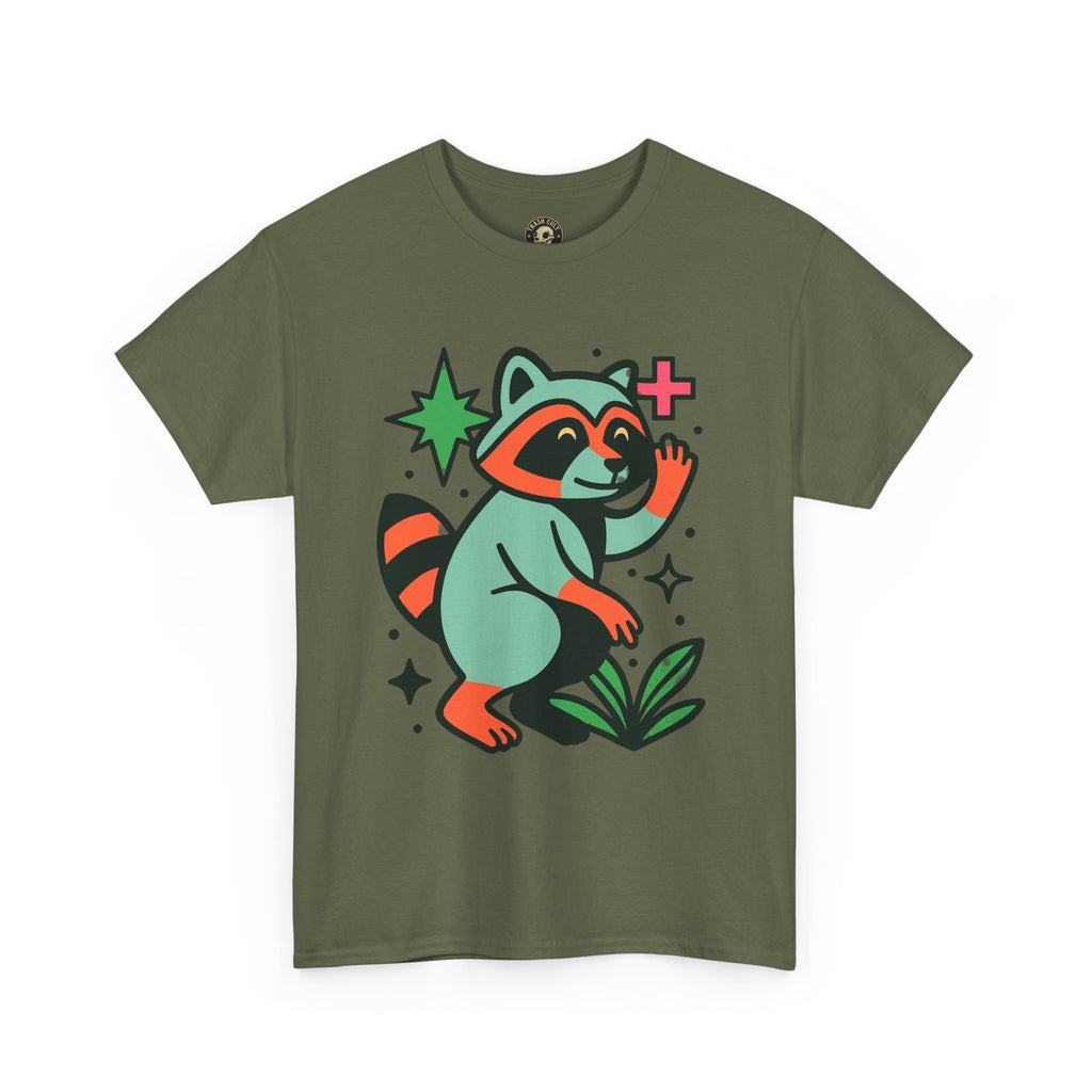 Playful Raccoon Unisex Heavy Cotton Tee | Cute Animal Shirt for Nature Lovers, Graphic Tee, Gift for Kids, Casual Wear, Eco-Friendly