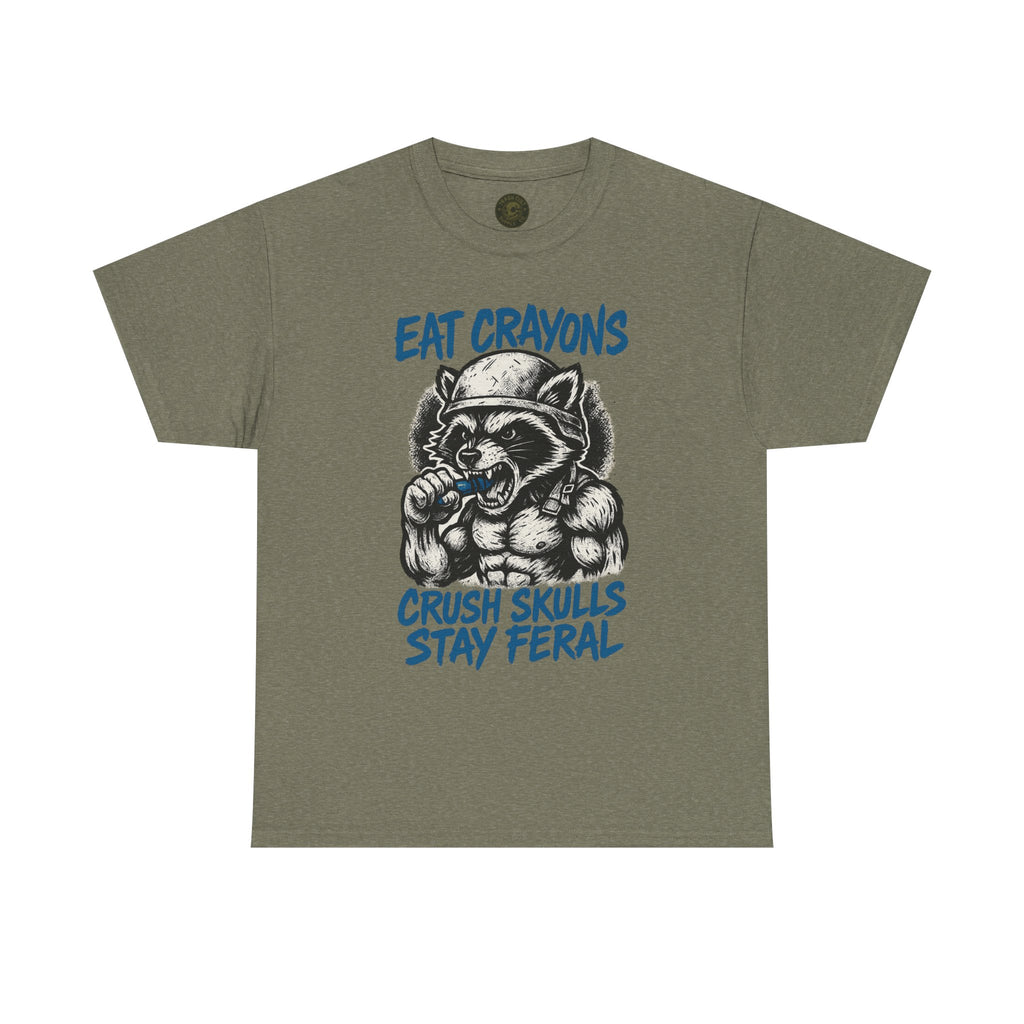 Eat Crayons Crush Skulls Stay Feral Military Raccoon Shirt – Gildan 5000
