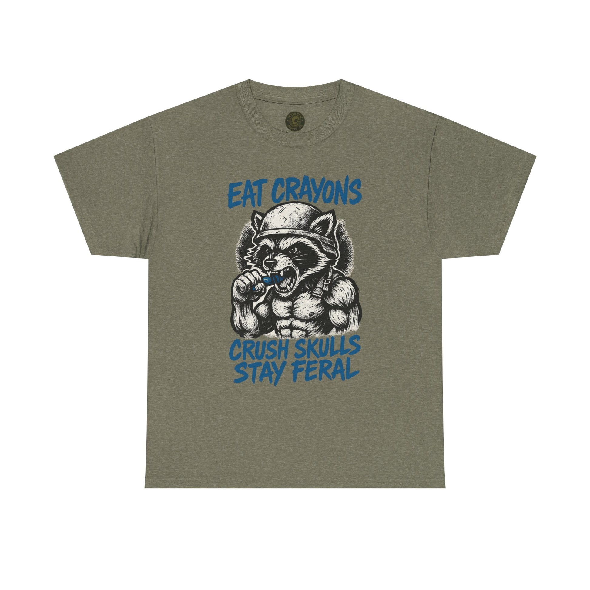 Eat Crayons Crush Skulls Stay Feral Military Raccoon Shirt – Gildan 5000
