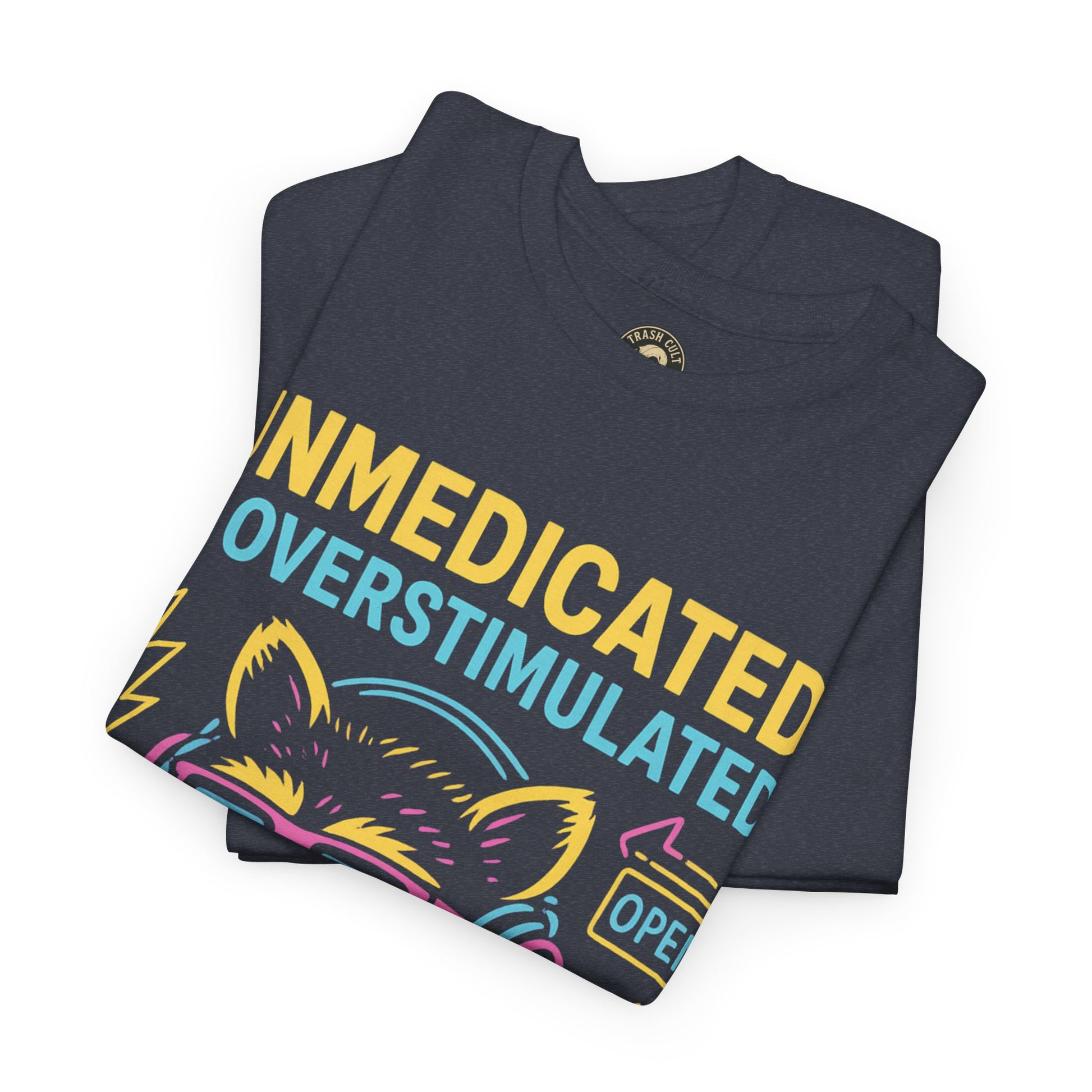 Unmedicated & Overstimulated Neon Raccoon ADHD Shirt – Trash Cult Supply Co. – Gildan 5000