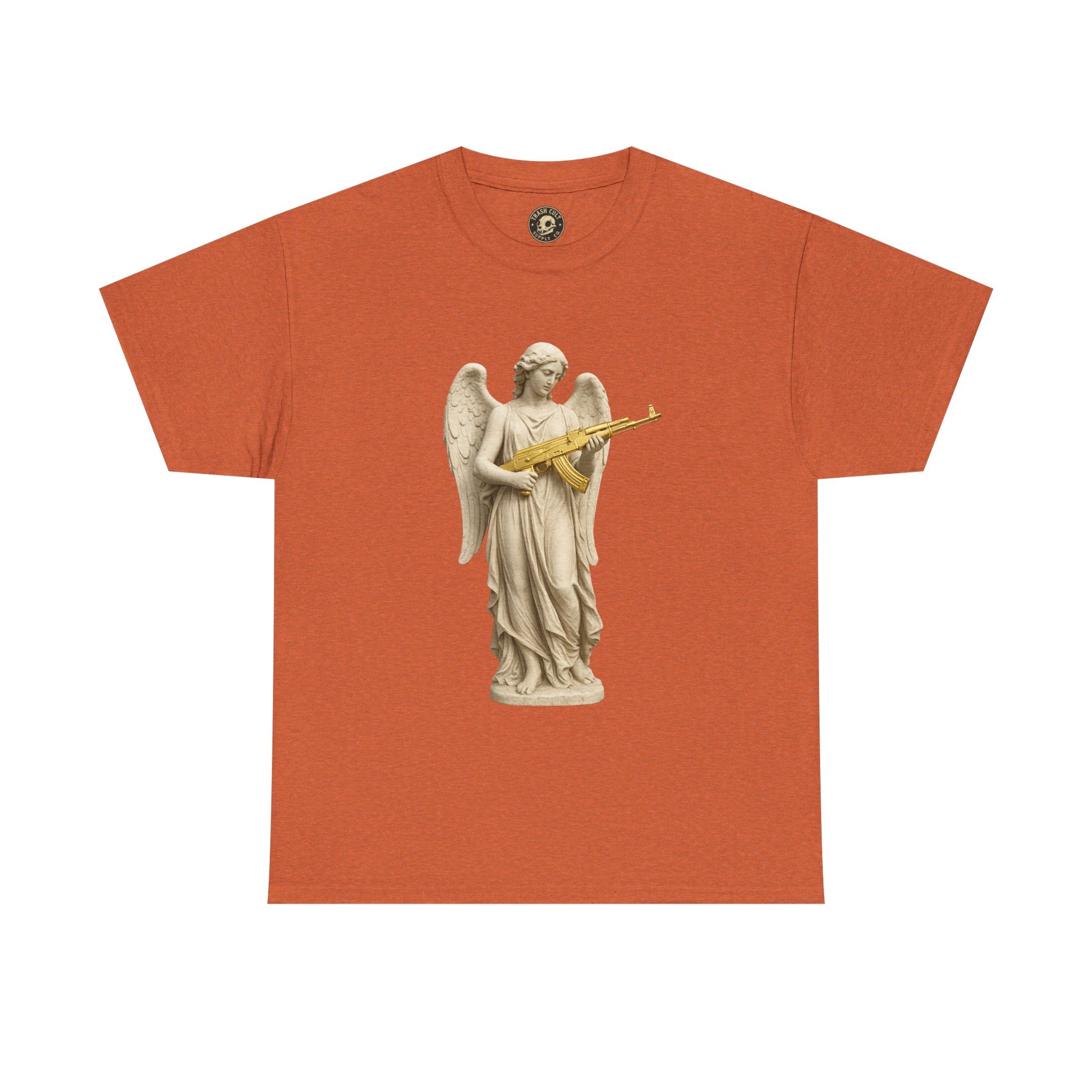 Marble Angel with Gold AK-47 T-Shirt – Gildan 5000 Divine Chaos Tee