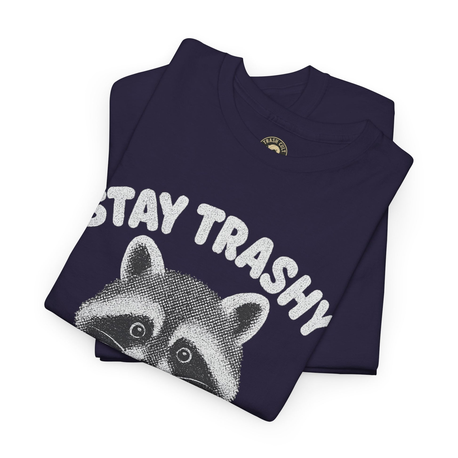 Stay Trashy Raccoon Iced Coffee Shirt – Halftone All White Design | Trash Cult Supply Co.