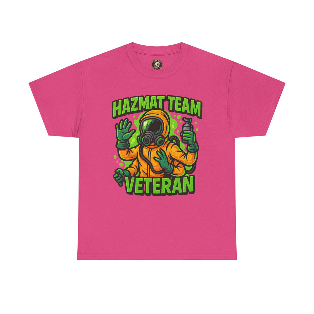 Hazmat Team Veteran T-Shirt – Neon New School Biohazard Graphic Tee | Gildan 5000 Sci-Fi Cotton Shirt