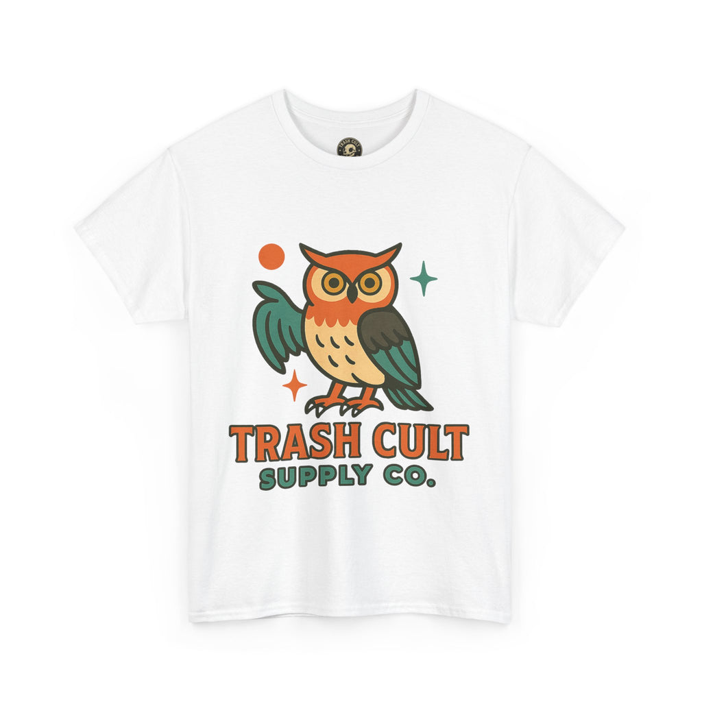 Vintage Owl Graphic Tee, Unisex Heavy Cotton Tee, Trash Cult Shirt, Nature Lover Gift, Eco-Friendly Apparel