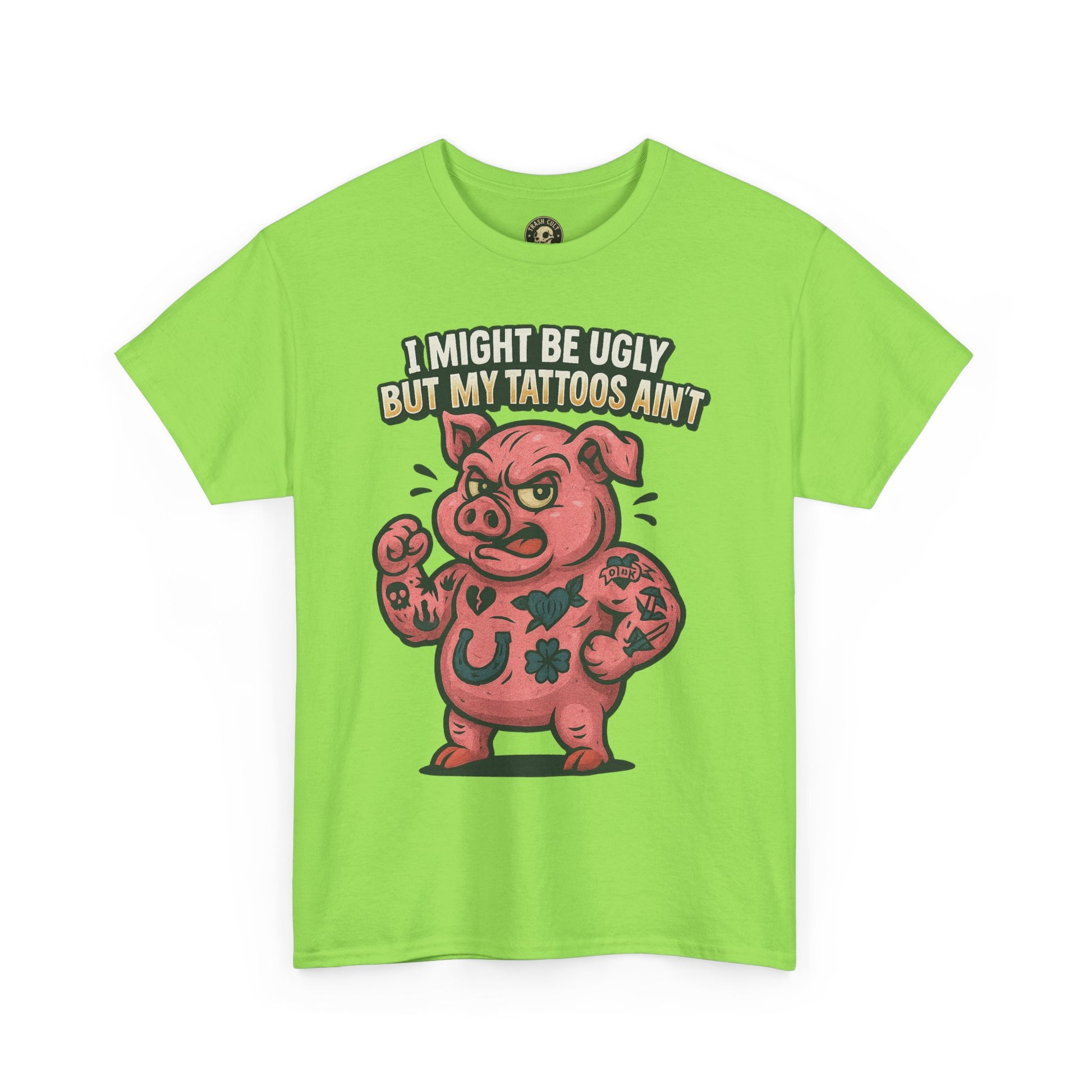 Funny Pig Tattoo Unisex Heavy Cotton Tee, Graphic Shirt, Gift for Tattoo Lovers, Casual Wear, Humor Tees