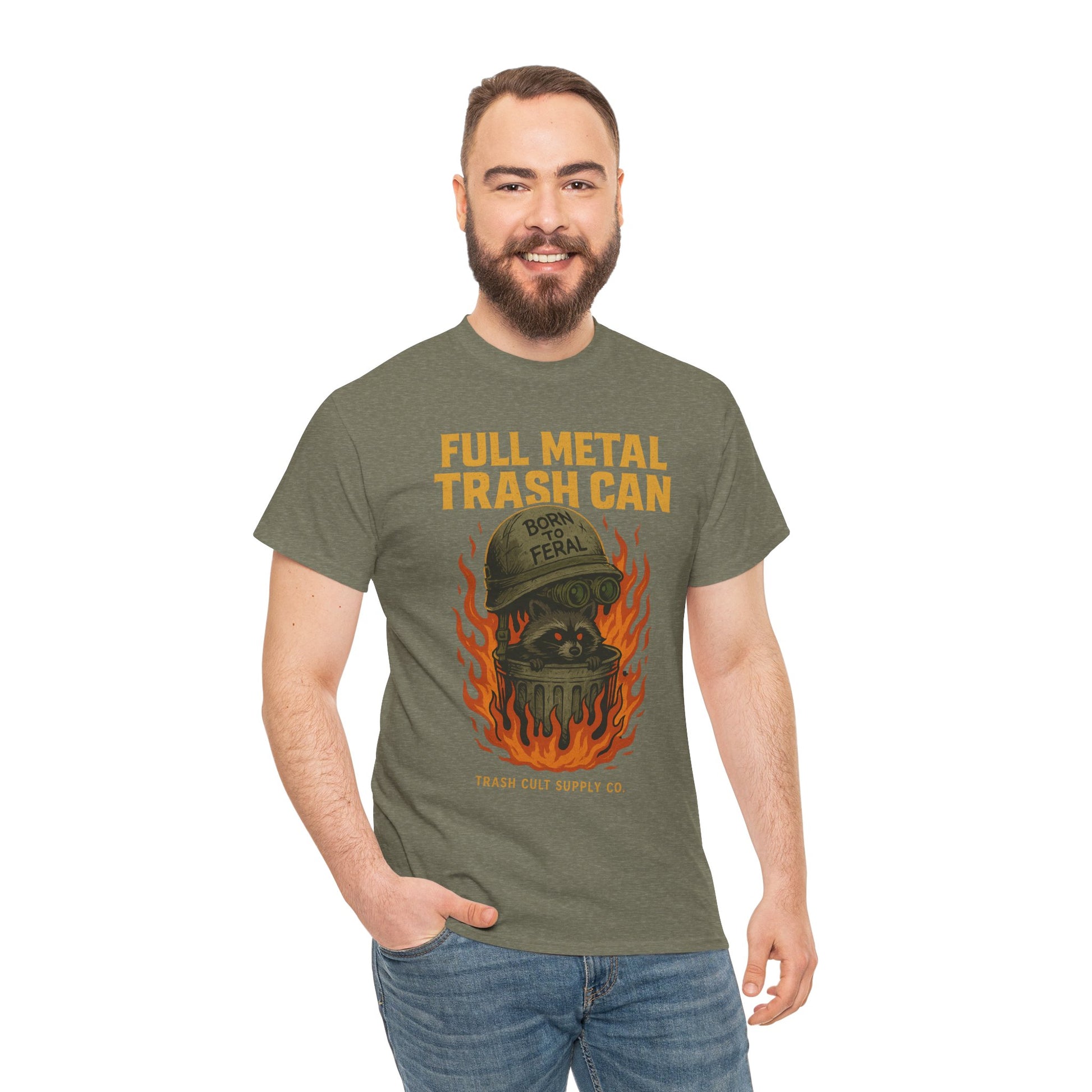 Full Metal Trash Can T-Shirt – Born to Feral Raccoon Graphic | Trash Cult Supply Co. | Gildan 5000 Tee