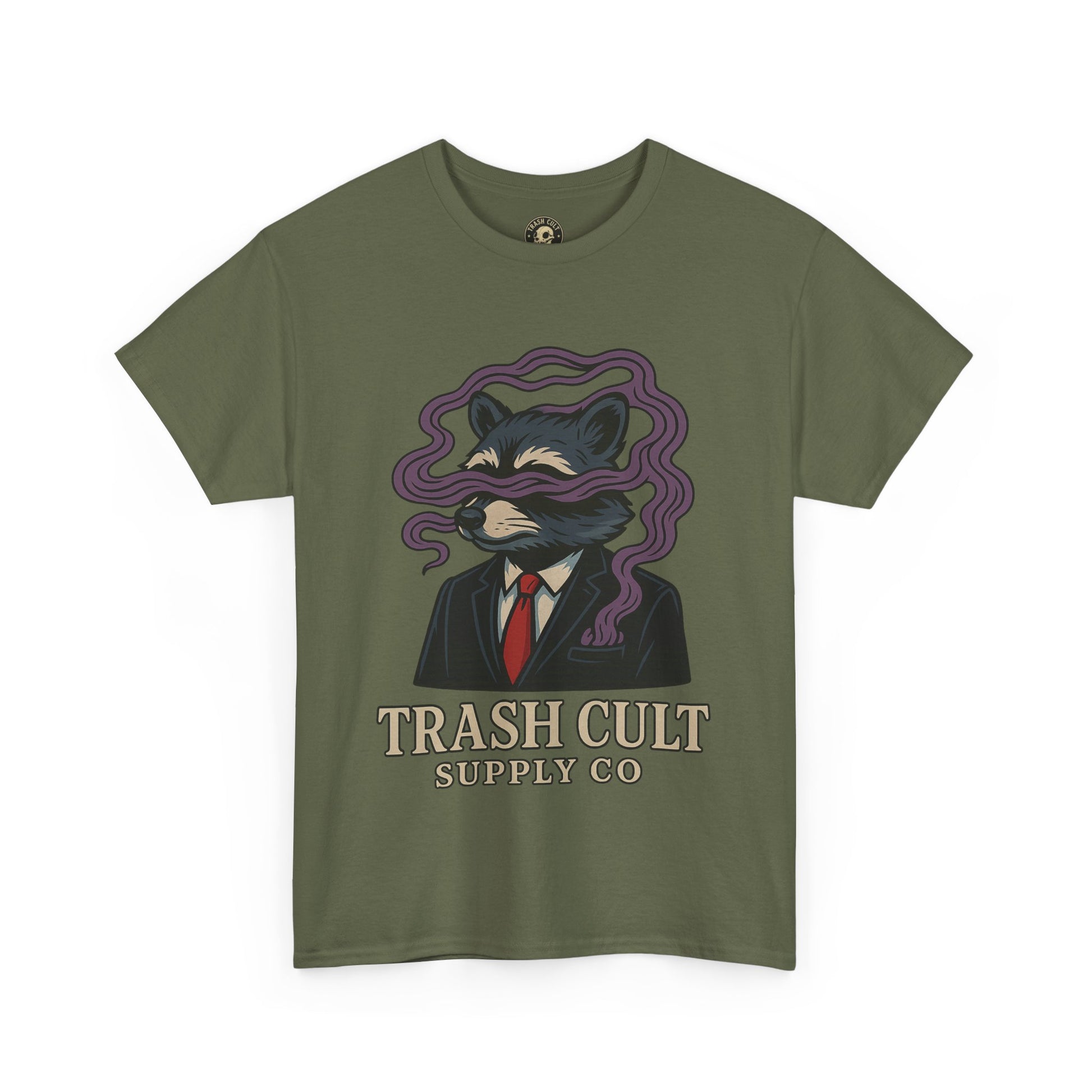 Suited Raccoon Smoke Design – Trash Cult Supply Co | Bold Graffiti Tattoo Tee