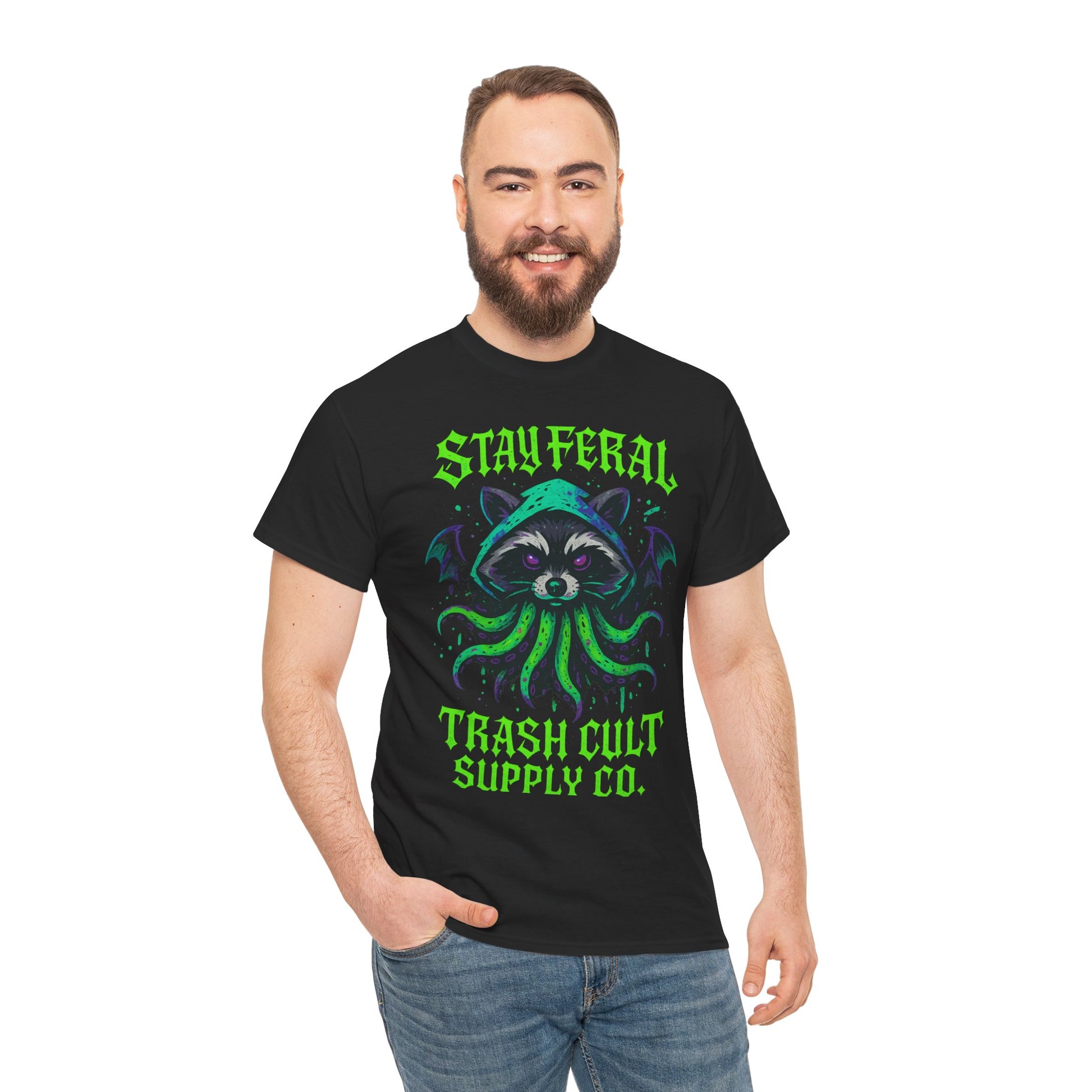 Graffiti Cthulhu Raccoon Shirt – Stay Feral Neon Streetwear by Trash Cult Supply Co