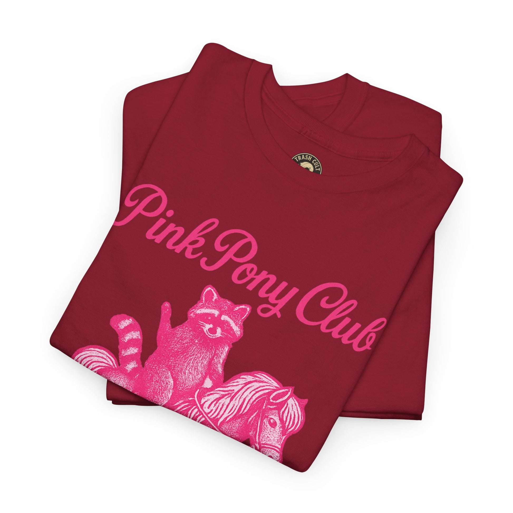 Pink Pony Club Raccoon Riding Pony Shirt – Vintage Hot Pink Halftone Tee by Trash Cult Supply Co