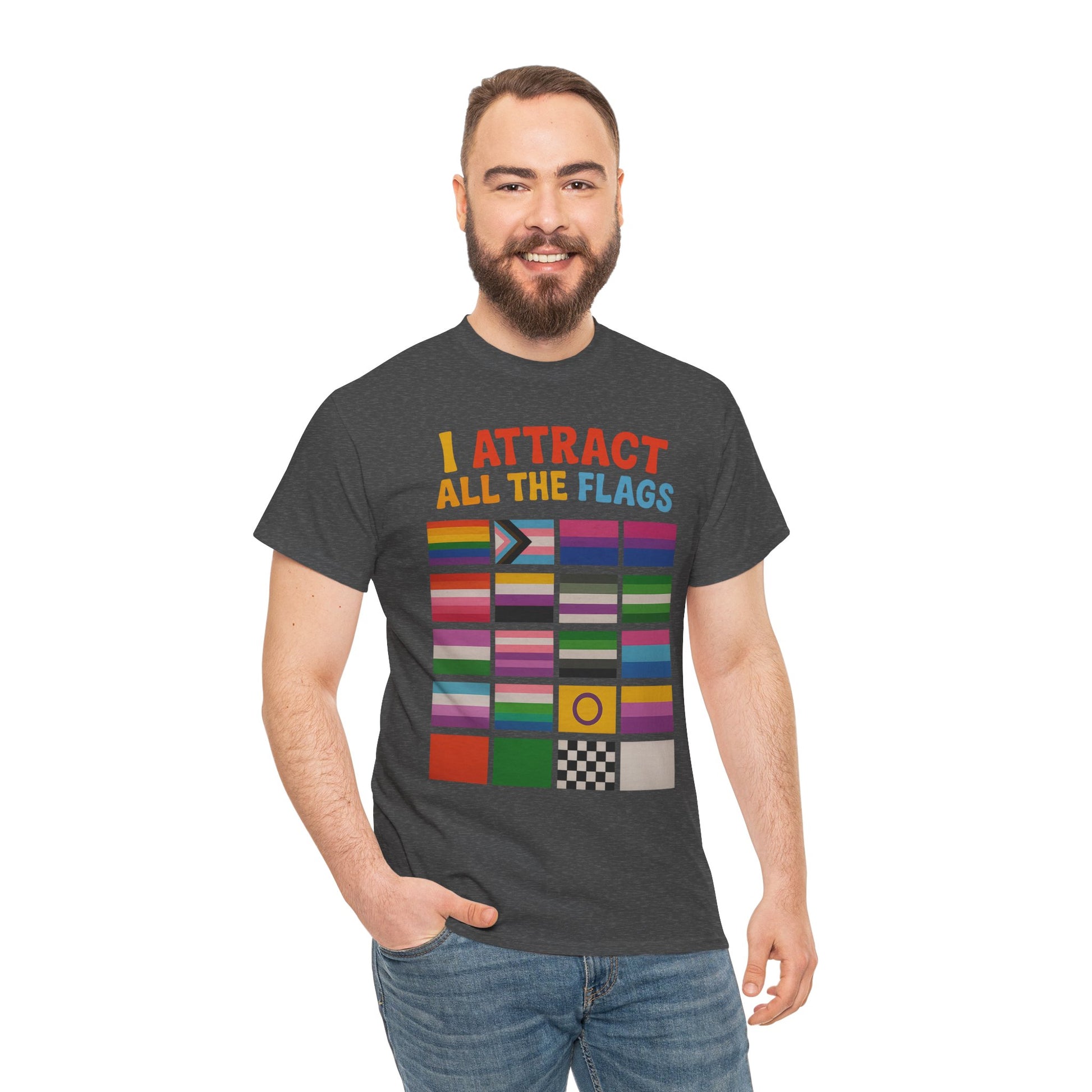 I Attract All The Flags LGBTQ Pride T-Shirt – Funny Inclusivity Shirt – Gildan 5000