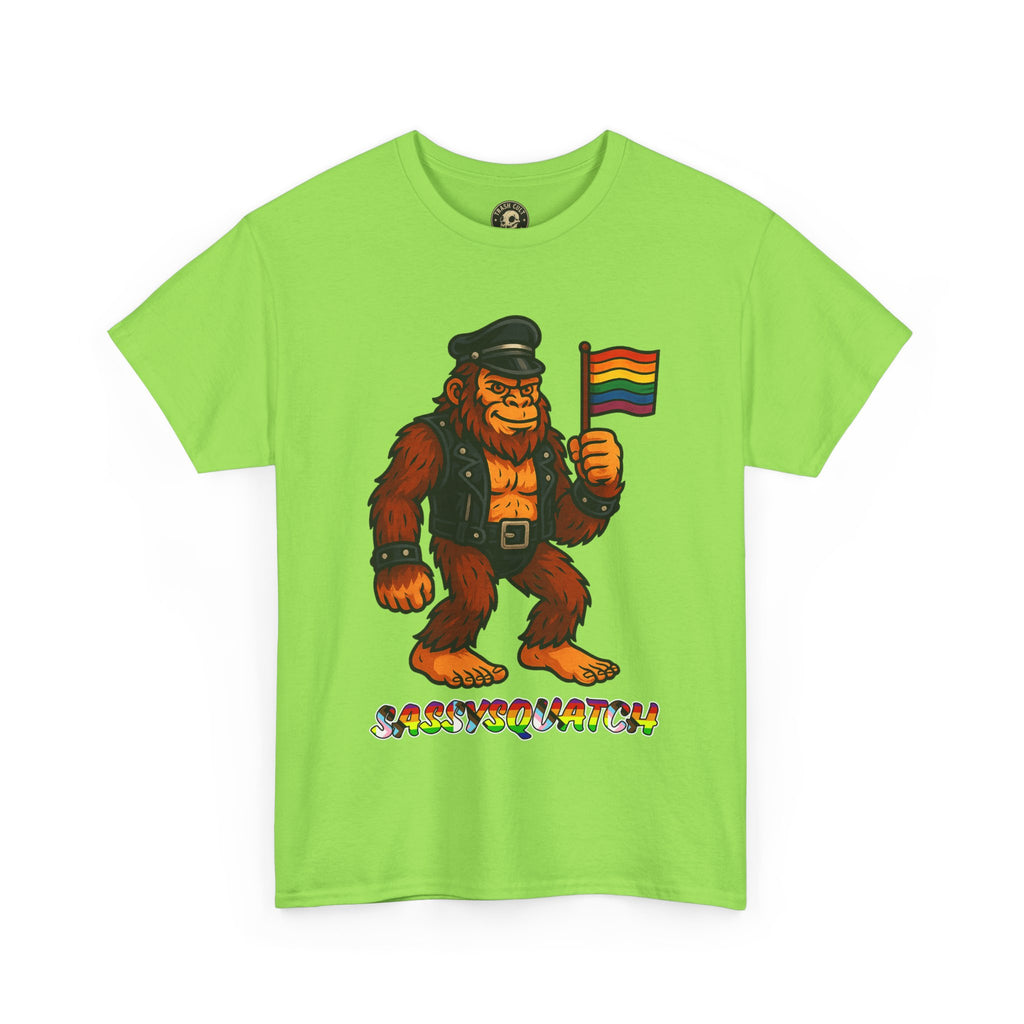 Sassysquatch Graphic Tee – Funny Bigfoot Pride Shirt – LGBTQ Leather Bear T-Shirt – Gildan 5000 Unisex Cotton Tee