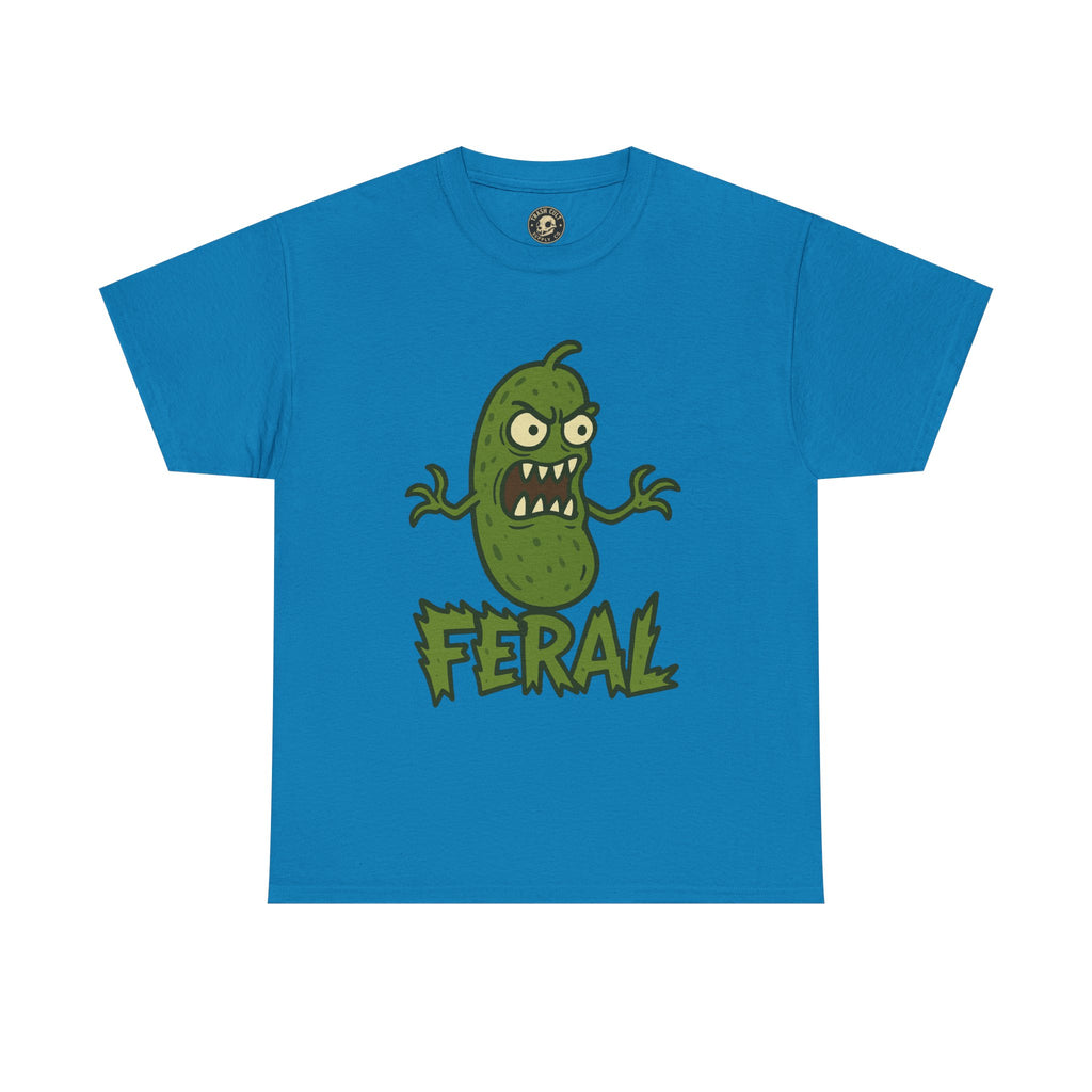 Feral Pickle Cartoon Tee – Trashcore Angry Pickle Shirt – Gildan 5000 Unisex Heavy Cotton