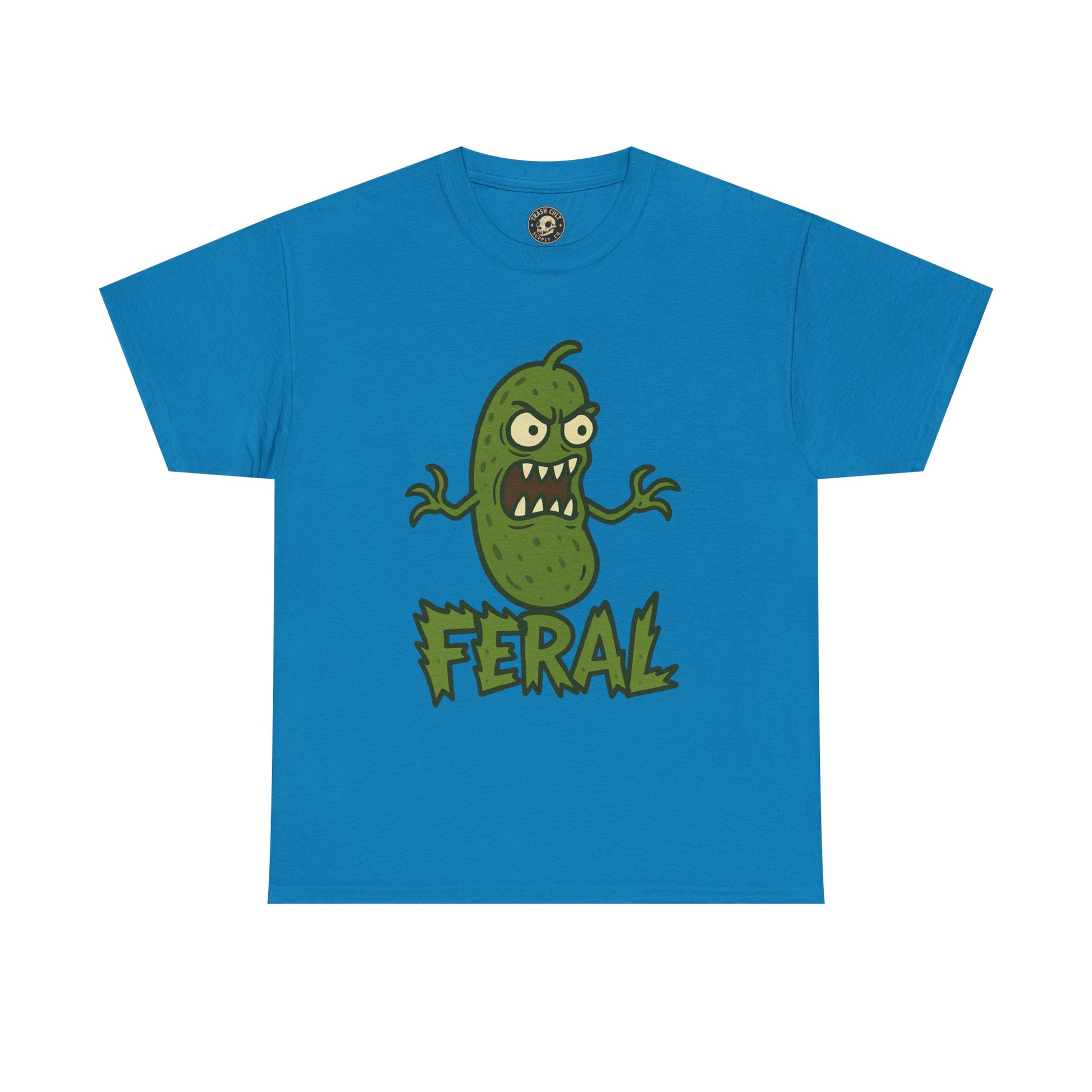 Feral Pickle Cartoon Tee – Trashcore Angry Pickle Shirt – Gildan 5000 Unisex Heavy Cotton