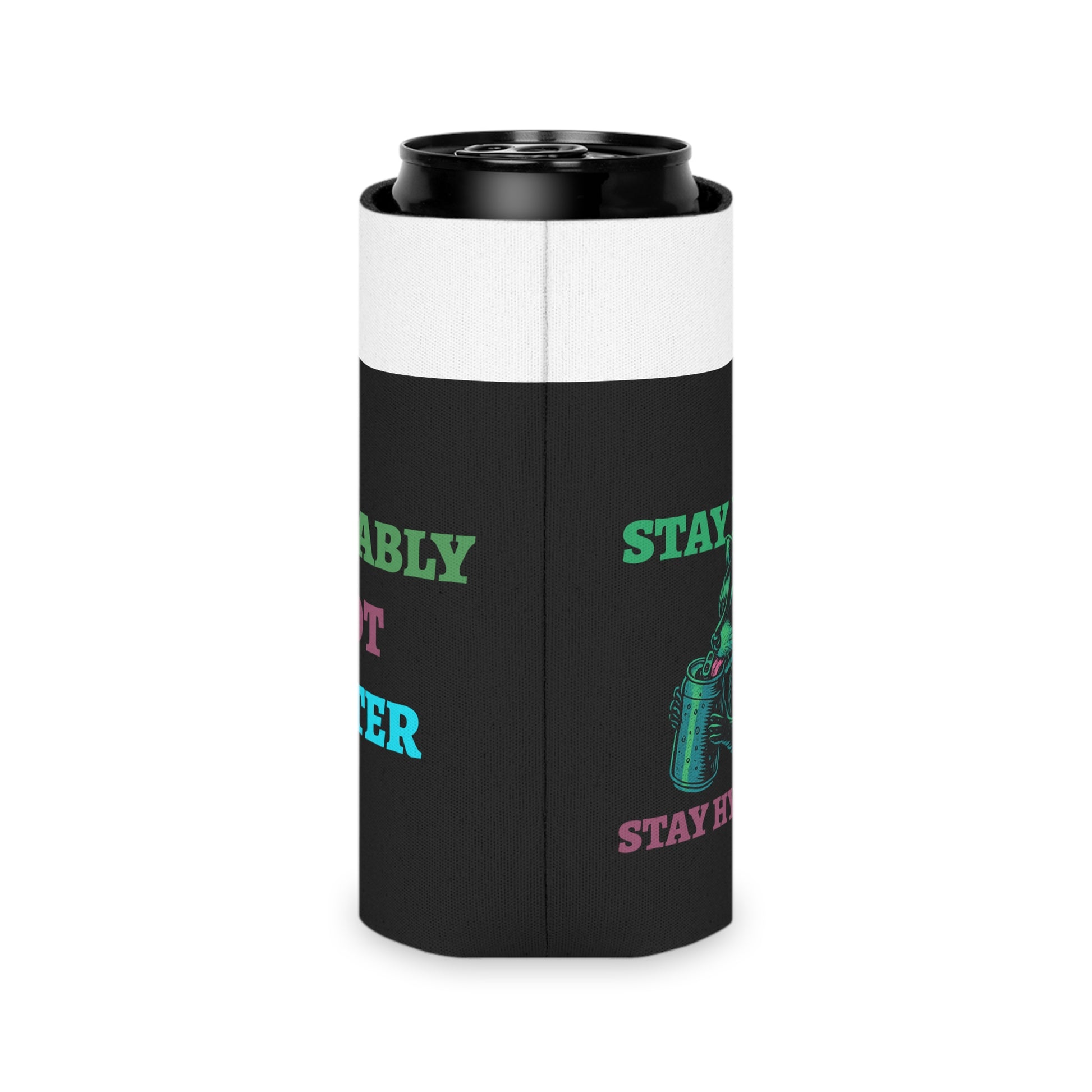 Stay Feral Stay Hydrated Can Cooler – Funny Raccoon Koozie, “Probably Not Water” + “Stay Weird” Slogan