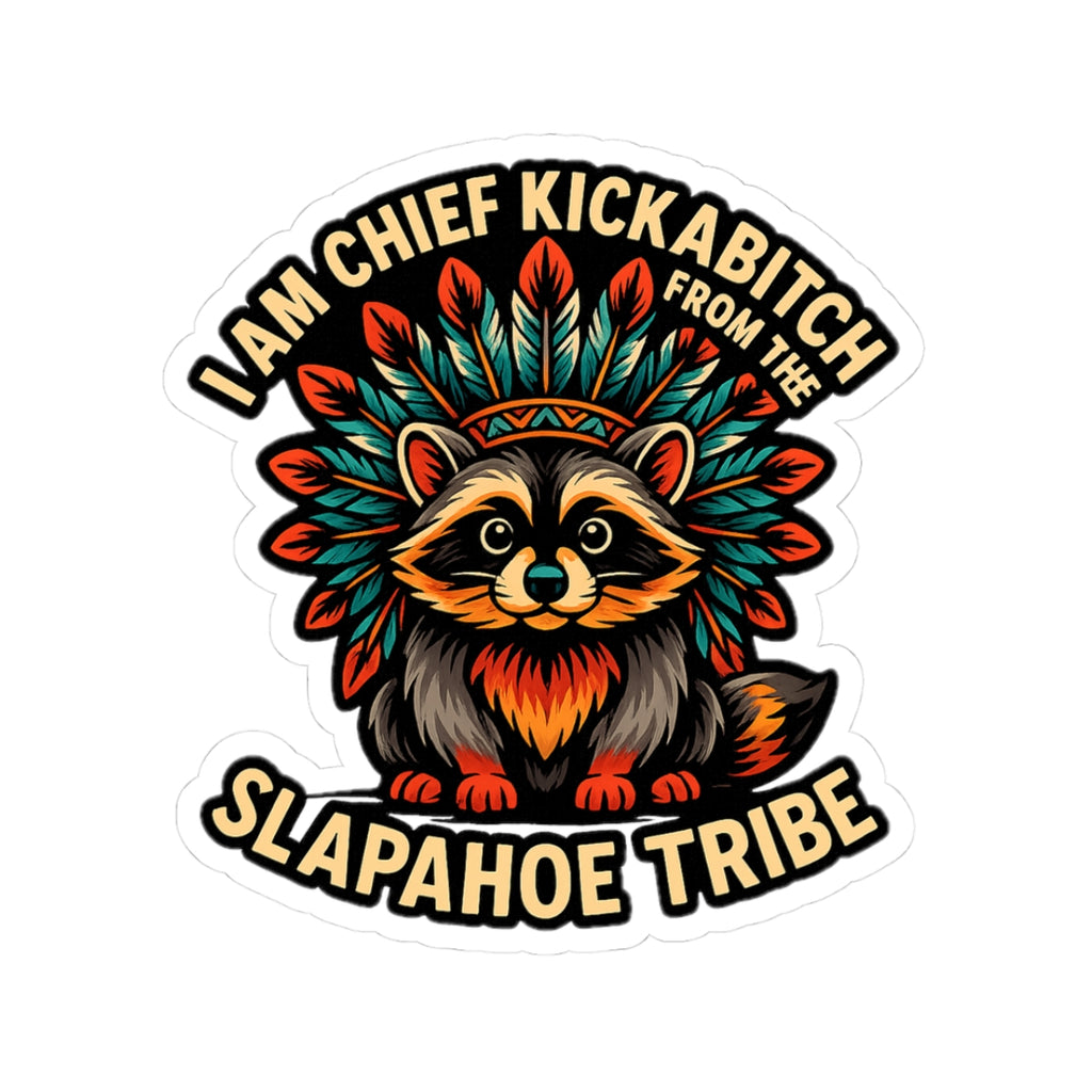 Chief Kickabitch Raccoon Sticker, Fun Laptop Decor, Nature Lover Gift, Tribal Style Art, Cute Car Decal