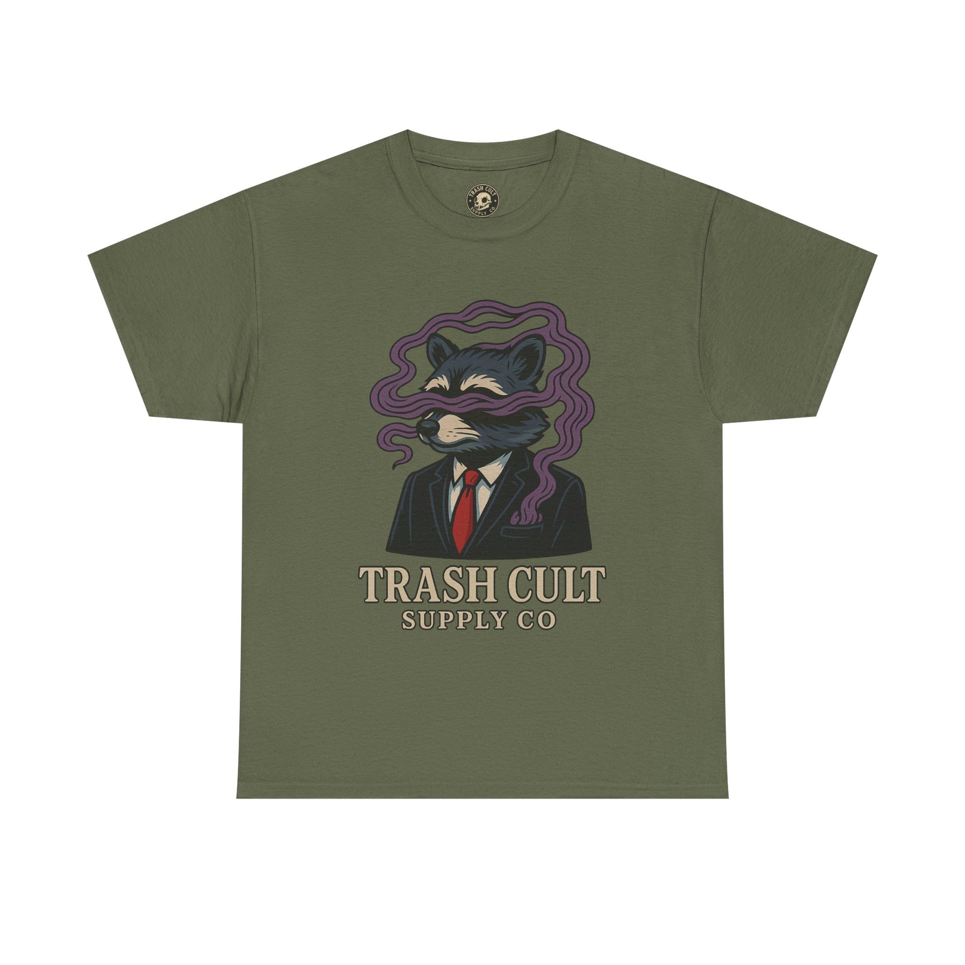 Suited Raccoon Smoke Design – Trash Cult Supply Co | Bold Graffiti Tattoo Tee