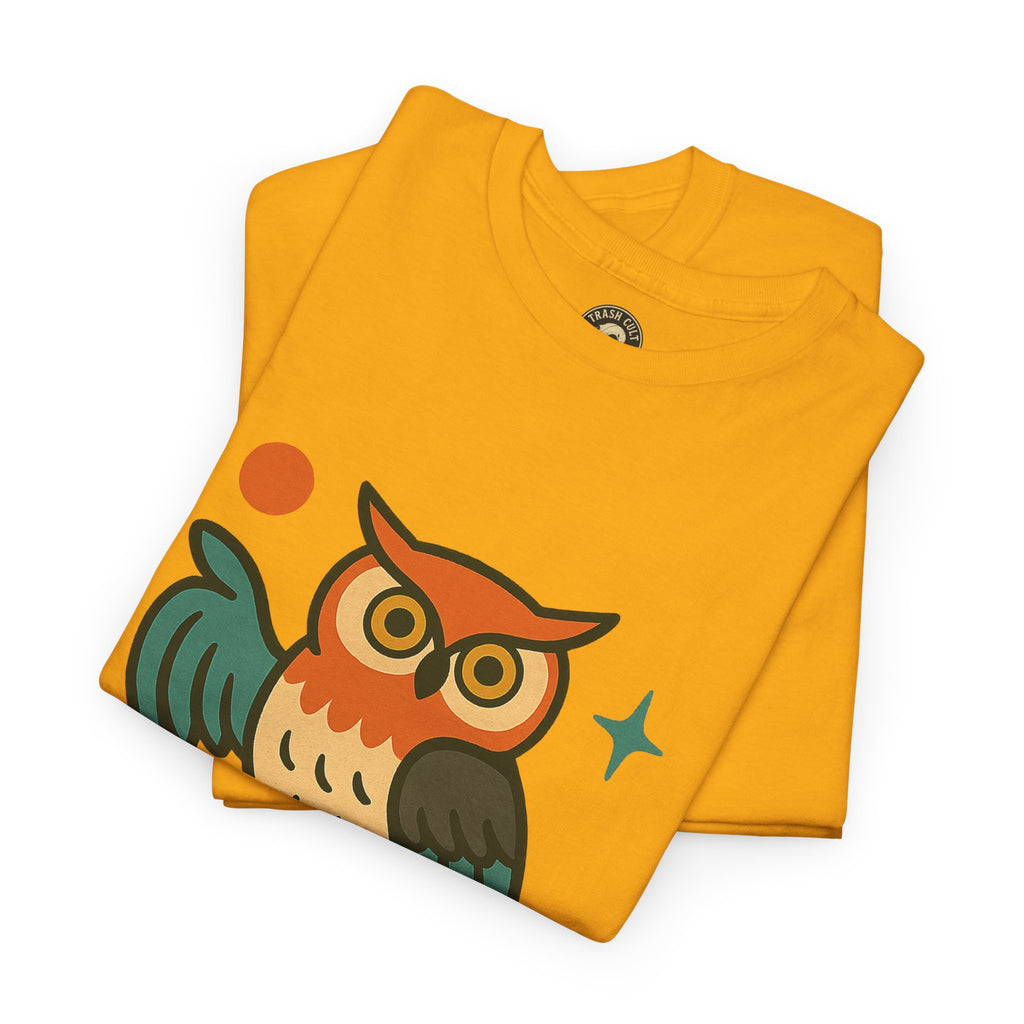 Vintage Owl Graphic Tee, Unisex Heavy Cotton Tee, Trash Cult Shirt, Nature Lover Gift, Eco-Friendly Apparel