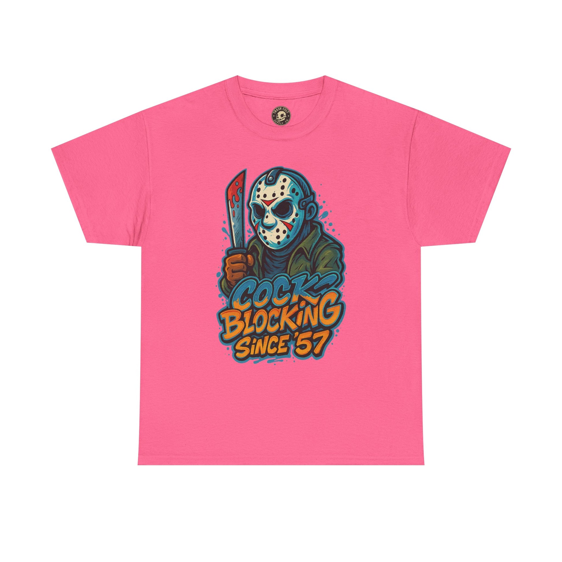 Jason Voorhees “Cock Blocking Since ’57” Funny Horror T-Shirt – Gildan 5000 | Slasher Meme Graphic Tee