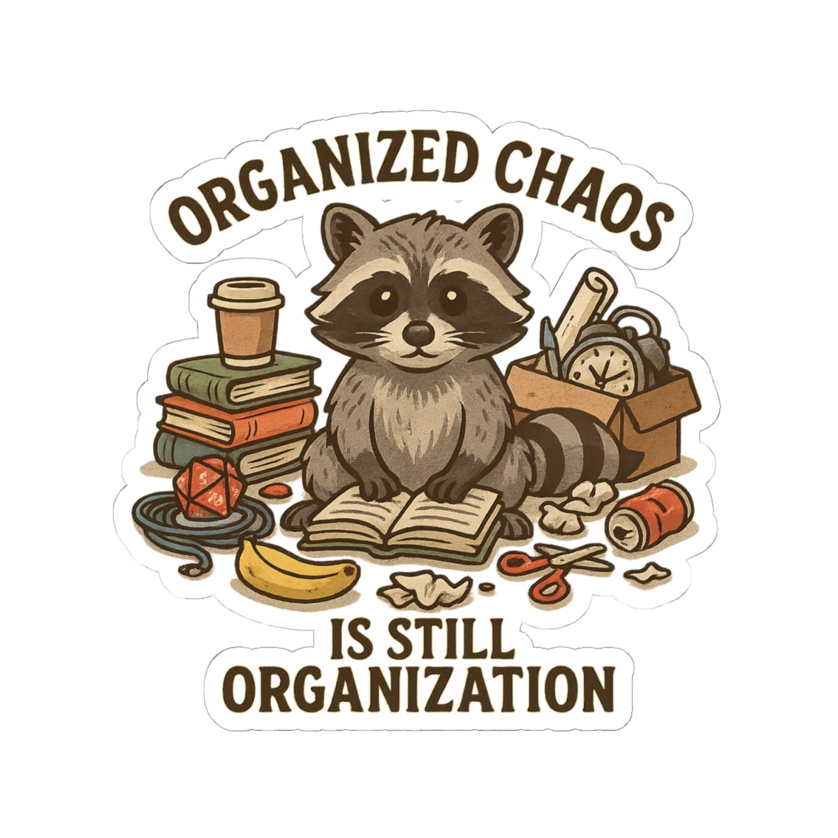 Organized Chaos Raccoon Sticker – ADHD Funny Kiss Cut Vinyl Decal – Trash Cult Supply Co.