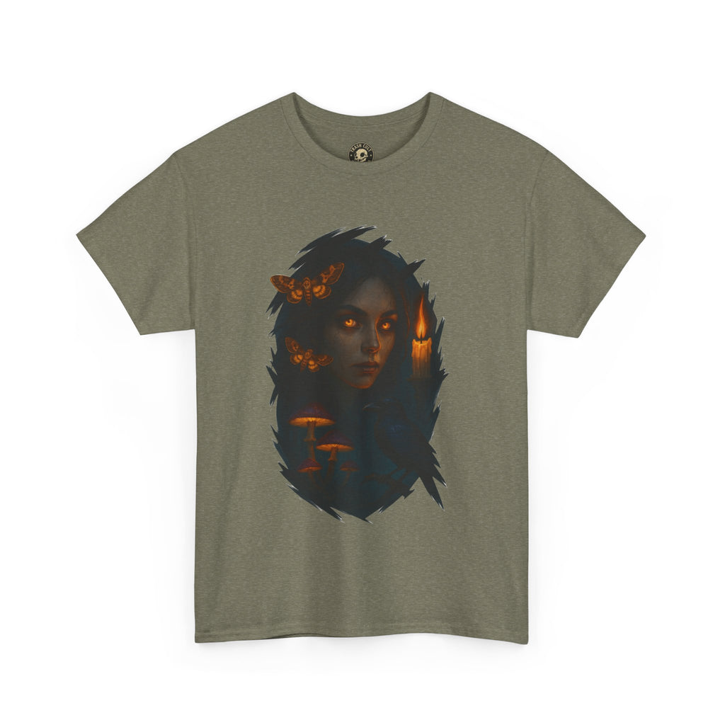 Mystical Night Unisex Heavy Cotton Tee, Witchy Shirt, Halloween Apparel, Fantasy Tee, Gift for Her, Art Graphic Tee